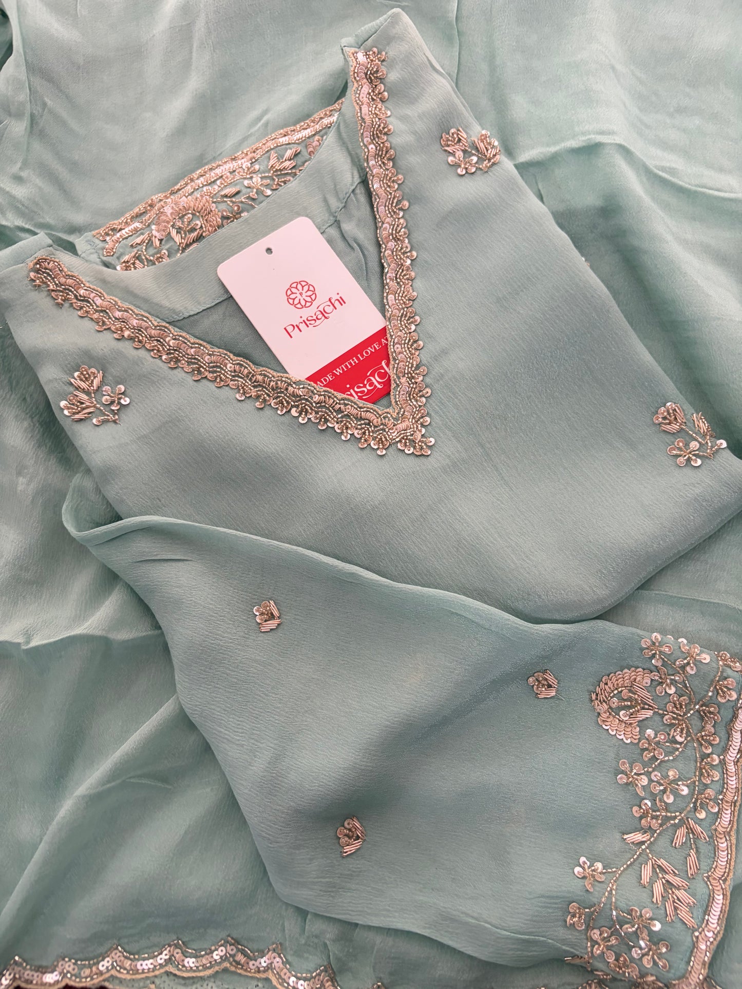 Sky Blue Zardozi Embroidered Kurti Set with Sharara And Dupatta | Festive & Wedding Ethnic Suit Set