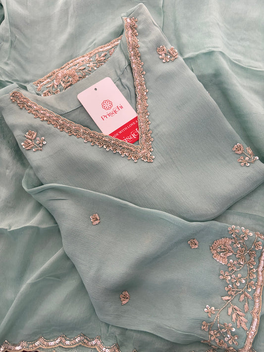Sky Blue Zardozi Embroidered Kurti Set with Sharara And Dupatta | Festive & Wedding Ethnic Suit Set