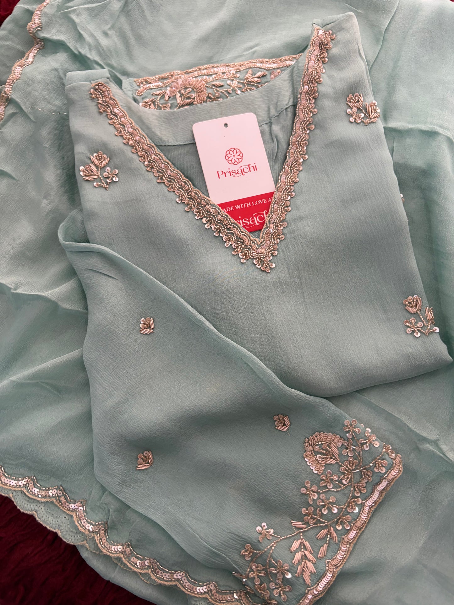 Sky Blue Zardozi Embroidered Kurti Set with Sharara And Dupatta | Festive & Wedding Ethnic Suit Set