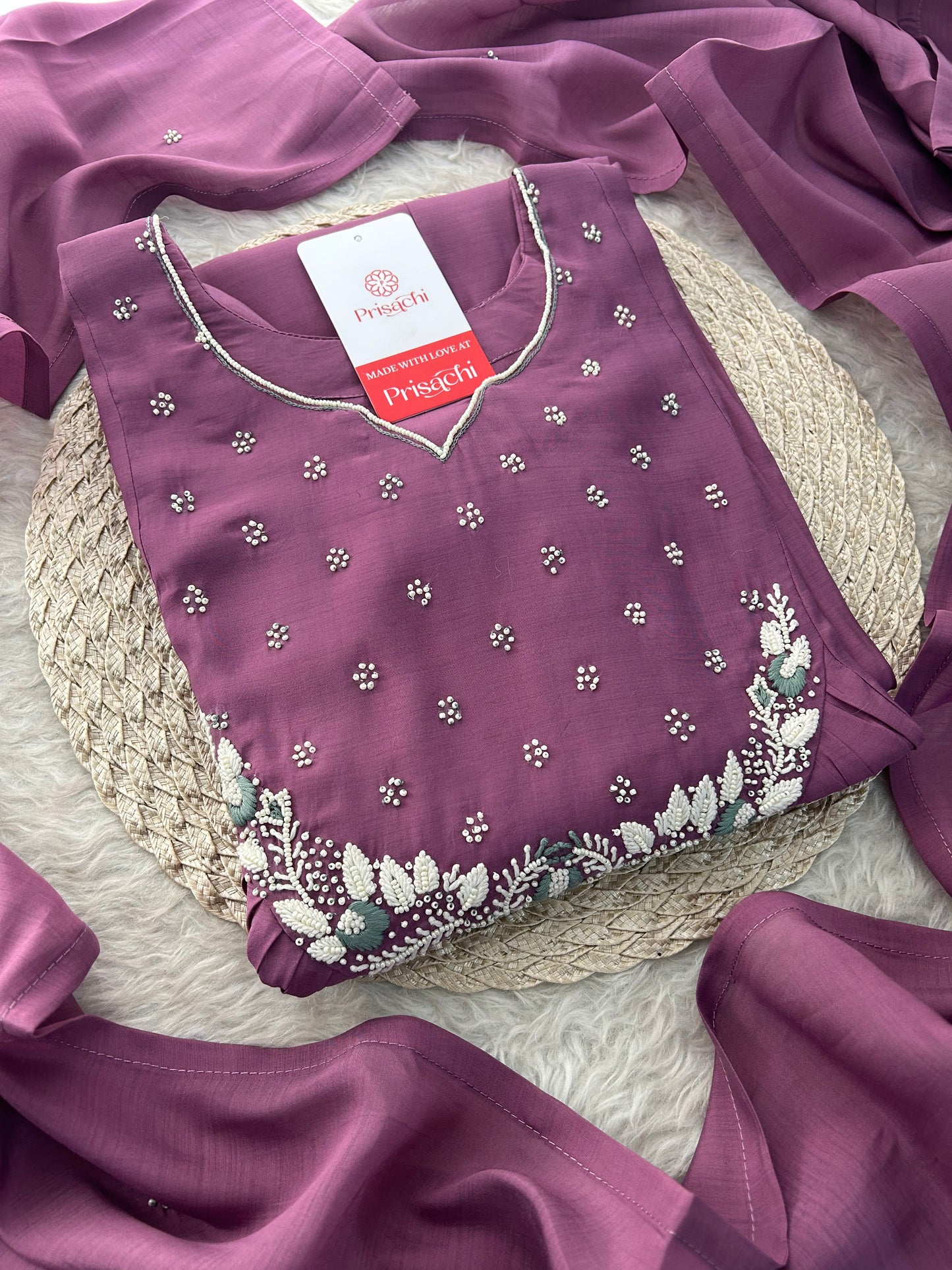 Purple Embroidered A-Line Ethnic Kurta Set with Dupatta & Pants