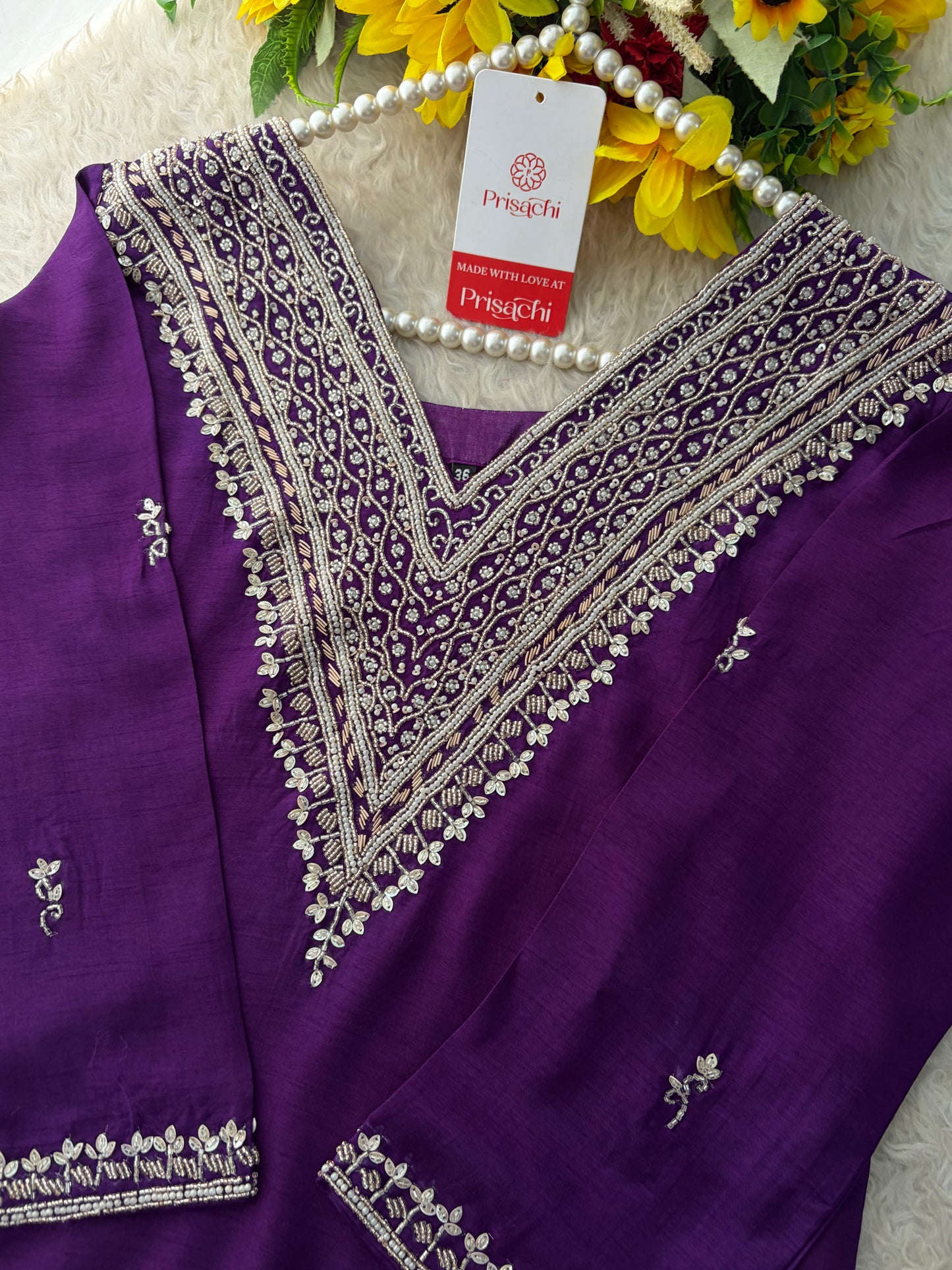 Purple Zardozi Embroidered Kurta Set for Women with Pants & Dupatta | Festive Ethnic wear
