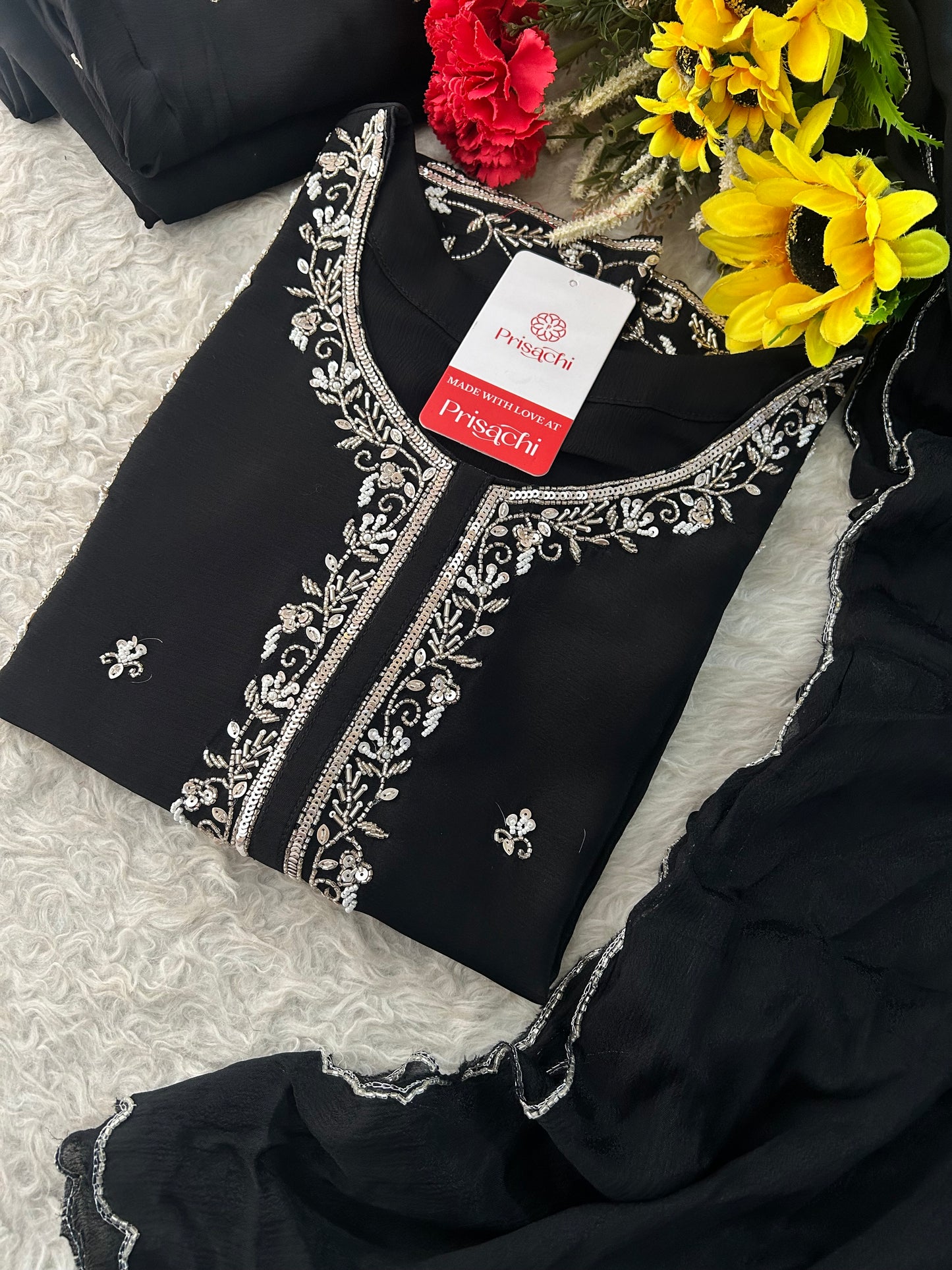 Black Embroidered Kurta Set with Palazzo & Dupatta | Festive and Party Wear Ethnic Suit
