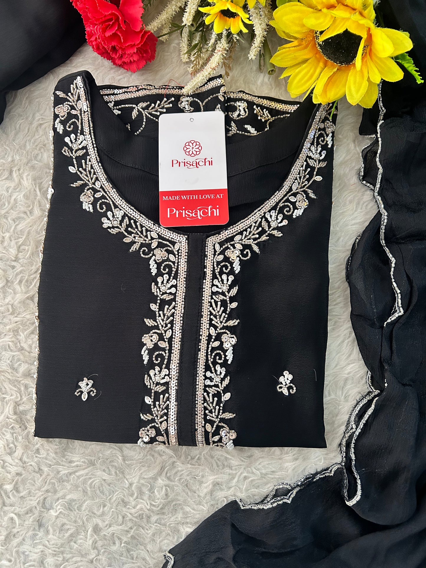 Black Embroidered Kurta Set with Palazzo & Dupatta | Festive and Party Wear Ethnic Suit