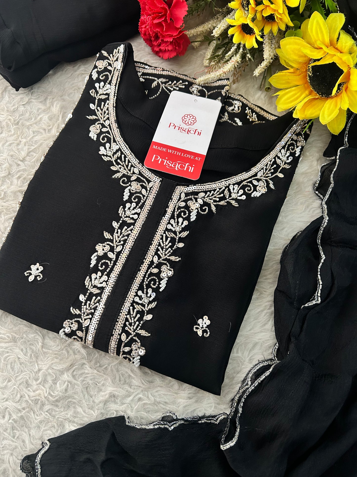 Black Embroidered Kurta Set with Palazzo & Dupatta | Festive and Party Wear Ethnic Suit