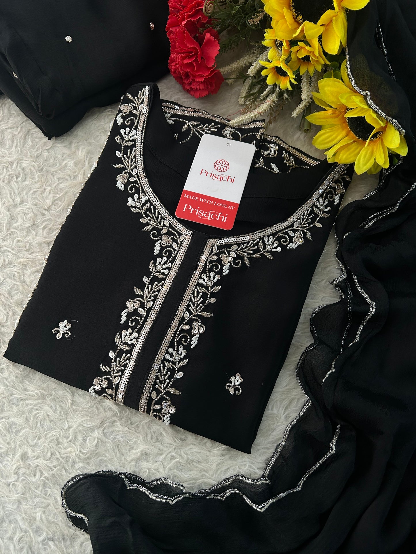 Black Embroidered Kurta Set with Palazzo & Dupatta | Festive and Party Wear Ethnic Suit