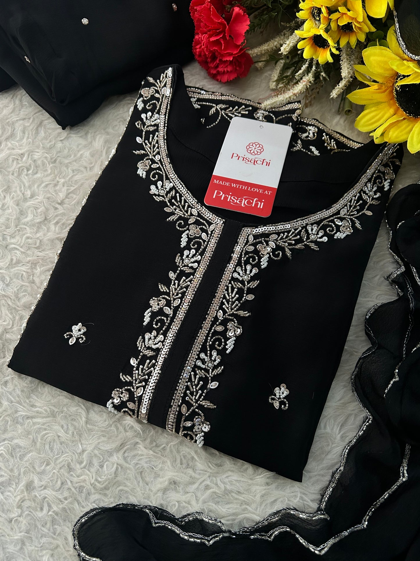 Black Embroidered Kurta Set with Palazzo & Dupatta | Festive and Party Wear Ethnic Suit