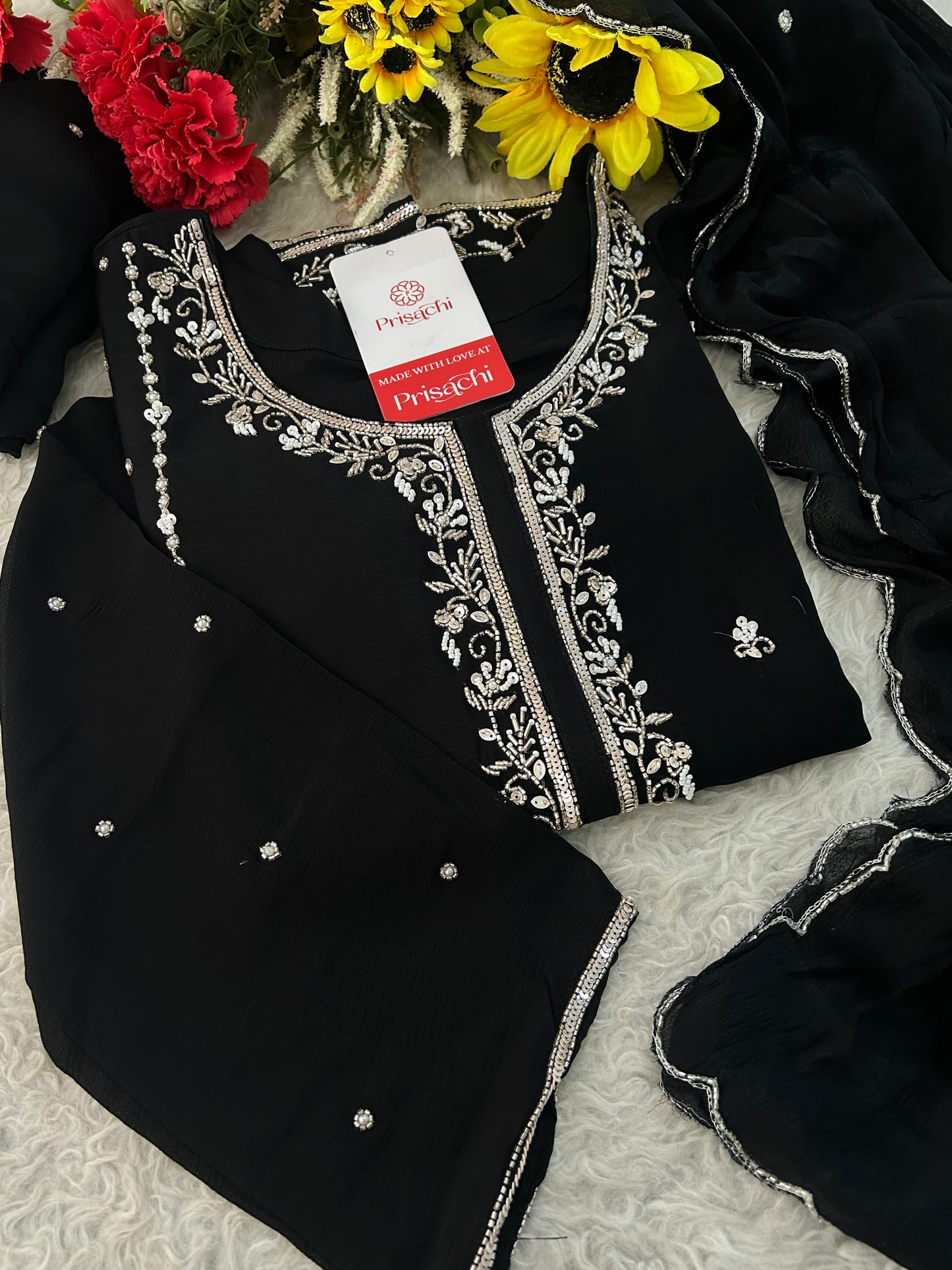 Black Embroidered Kurta Set with Palazzo & Dupatta | Festive and Party Wear Ethnic Suit