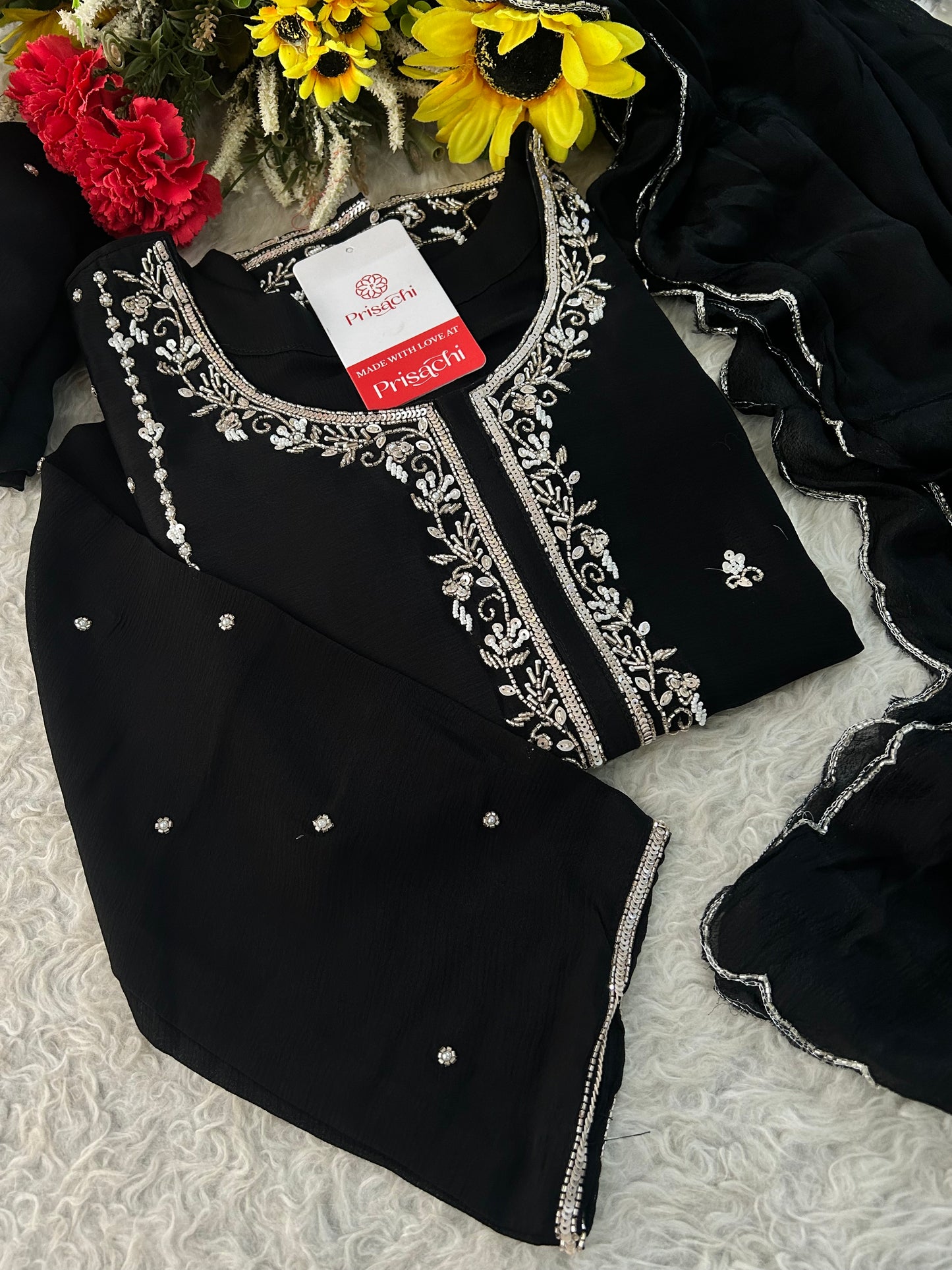 Black Embroidered Kurta Set with Palazzo & Dupatta | Festive and Party Wear Ethnic Suit