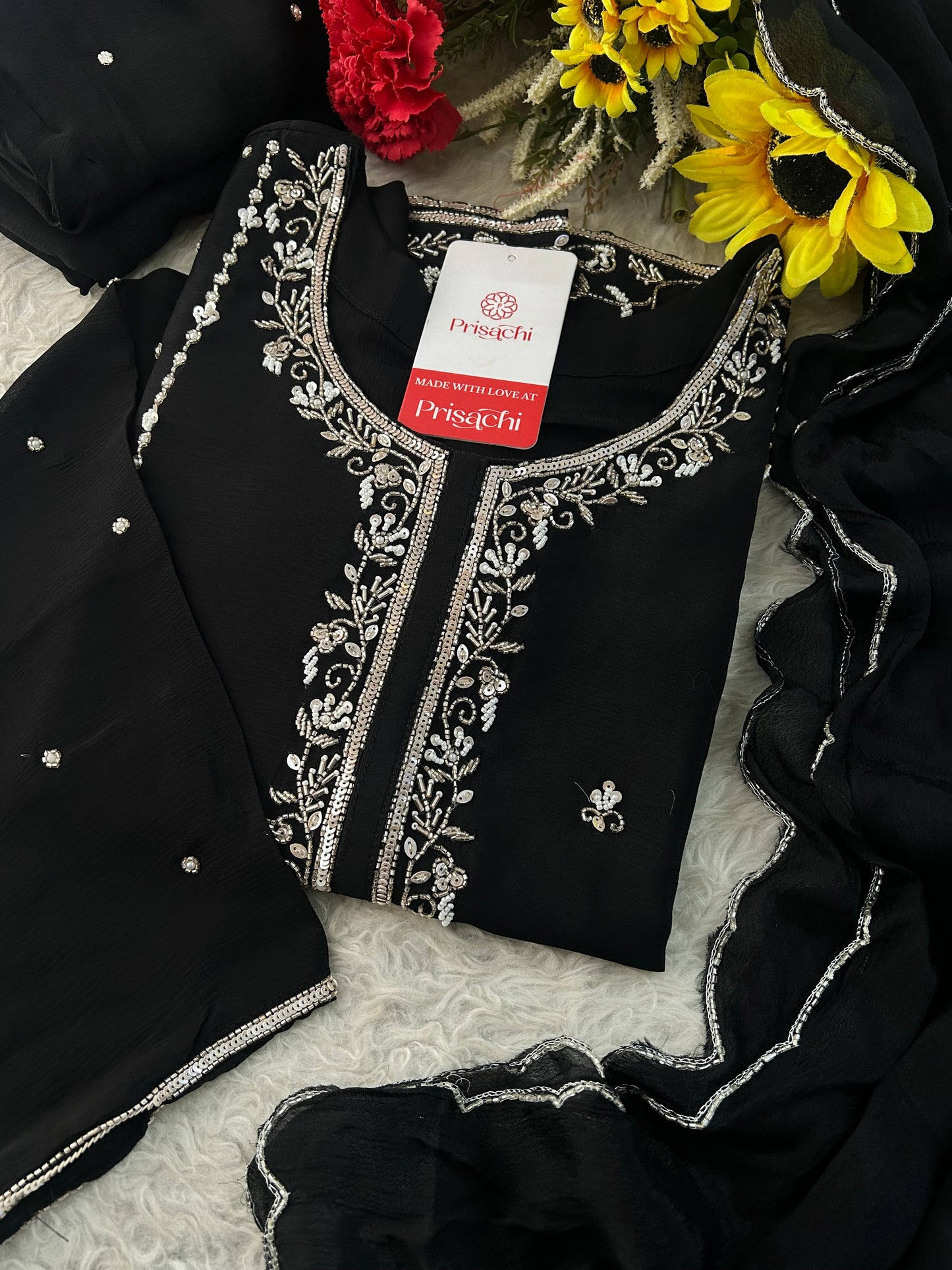 Black Embroidered Kurta Set with Palazzo & Dupatta | Festive and Party Wear Ethnic Suit
