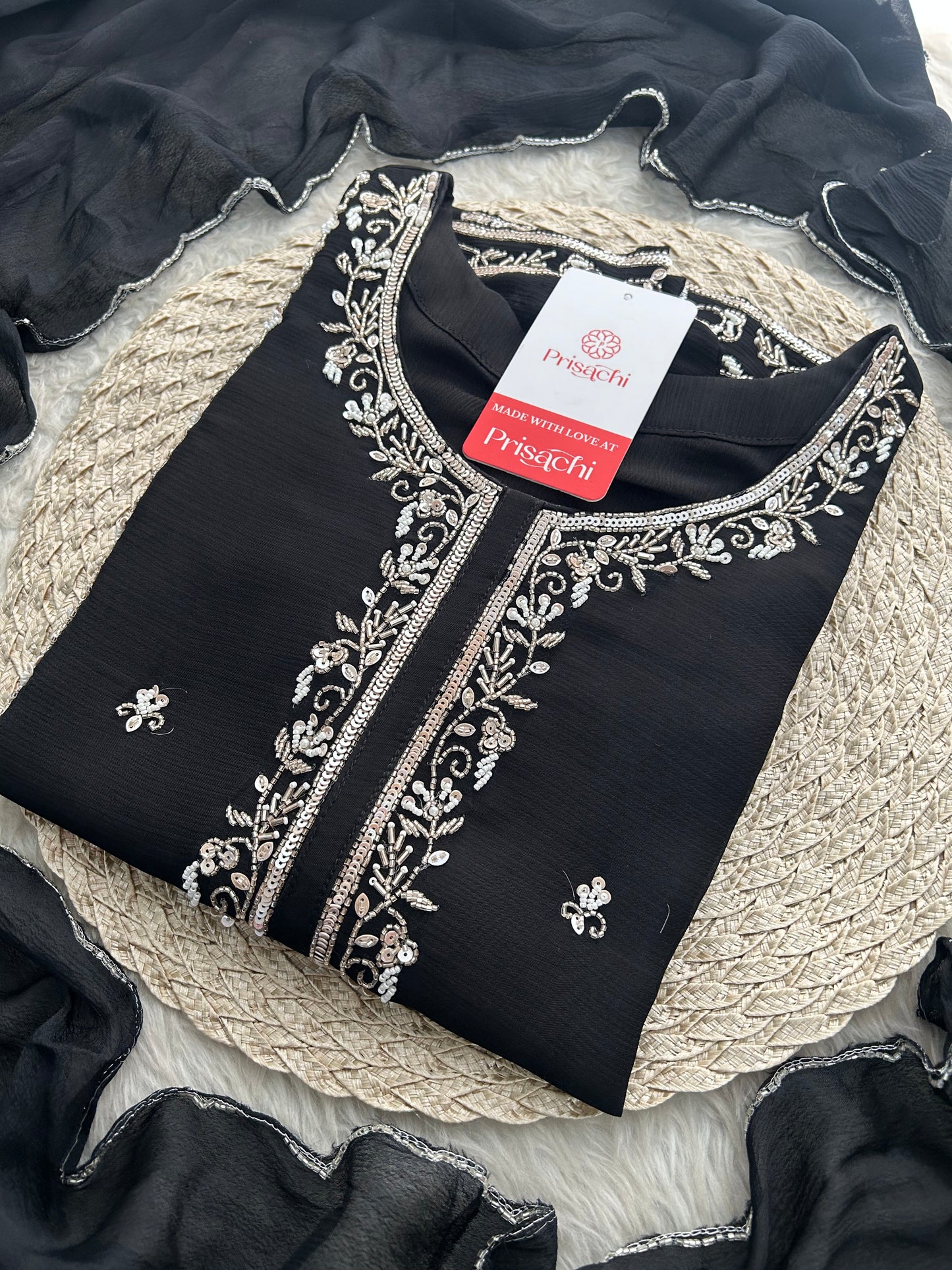 Black Embroidered Kurta Set with Palazzo & Dupatta | Festive and Party Wear Ethnic Suit