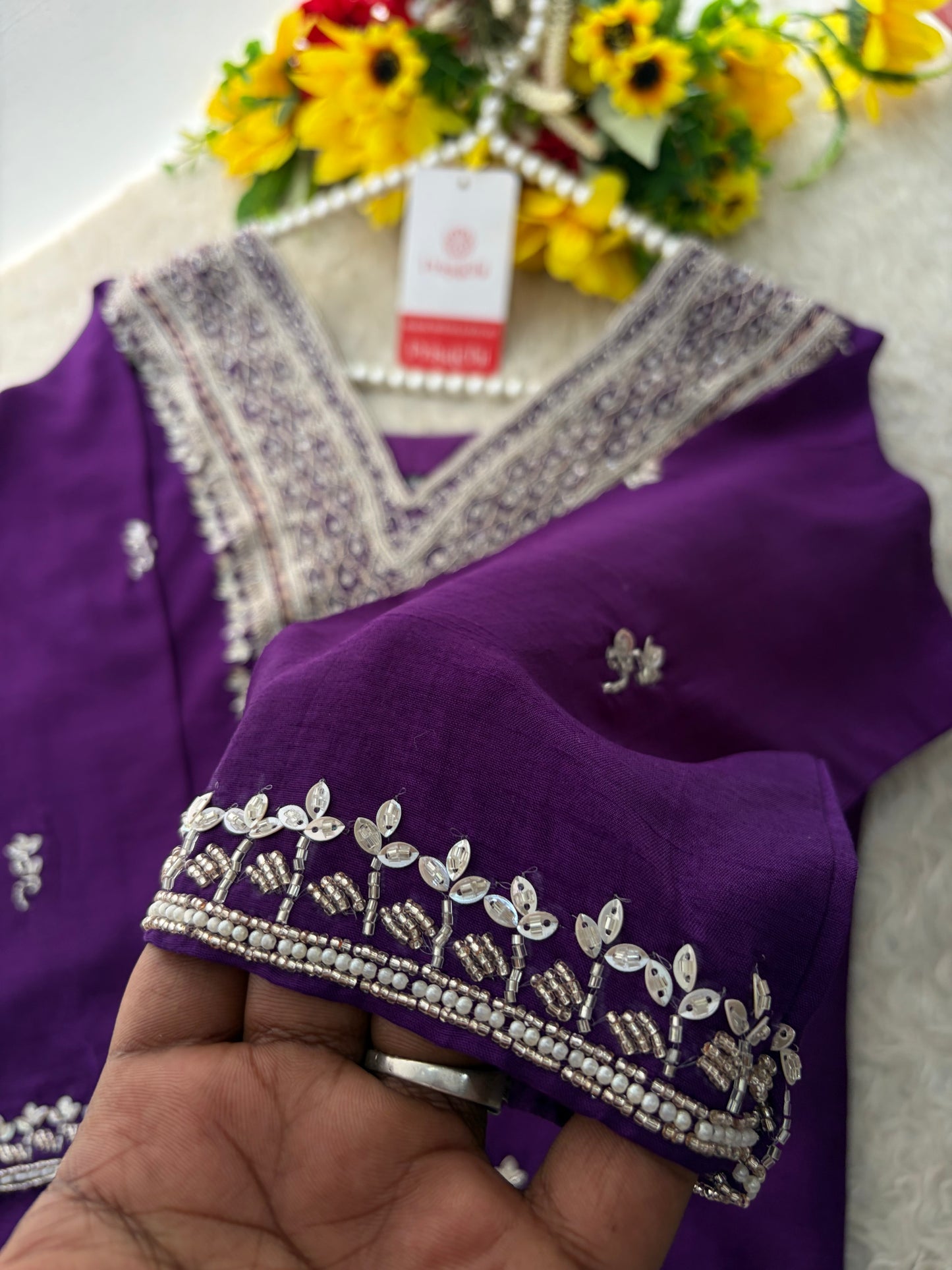 Purple Zardozi Embroidered Kurta Set for Women with Pants & Dupatta | Festive Ethnic wear