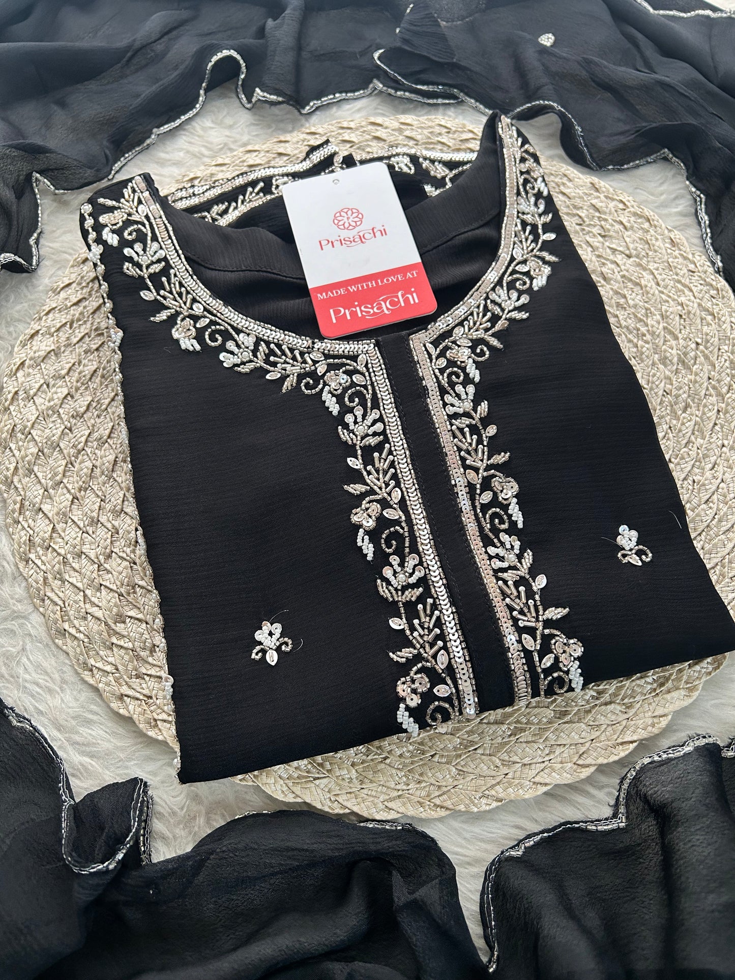 Black Embroidered Kurta Set with Palazzo & Dupatta | Festive and Party Wear Ethnic Suit