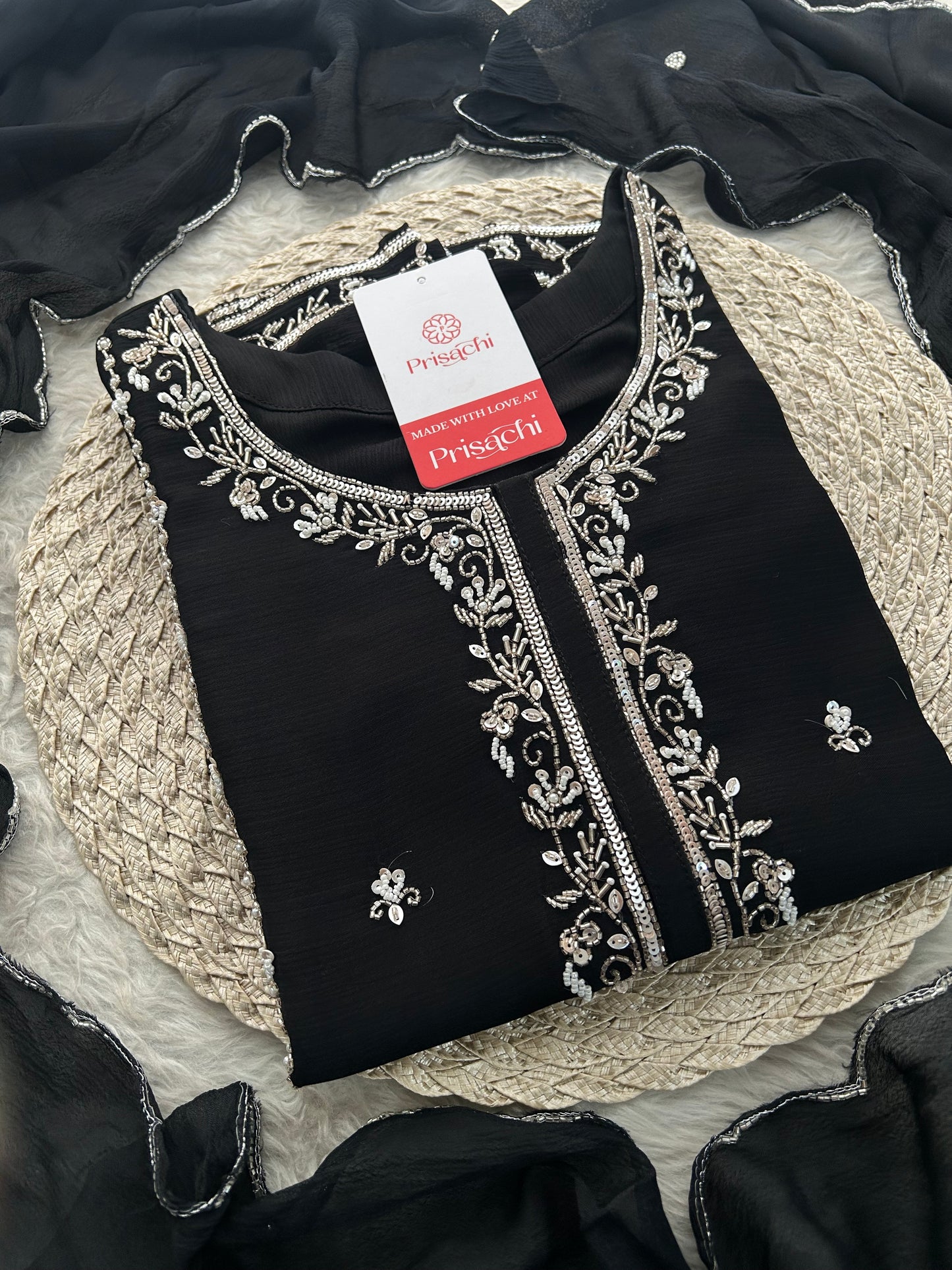 Black Embroidered Kurta Set with Palazzo & Dupatta | Festive and Party Wear Ethnic Suit