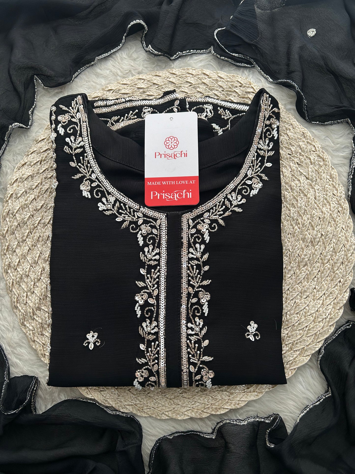 Black Embroidered Kurta Set with Palazzo & Dupatta | Festive and Party Wear Ethnic Suit