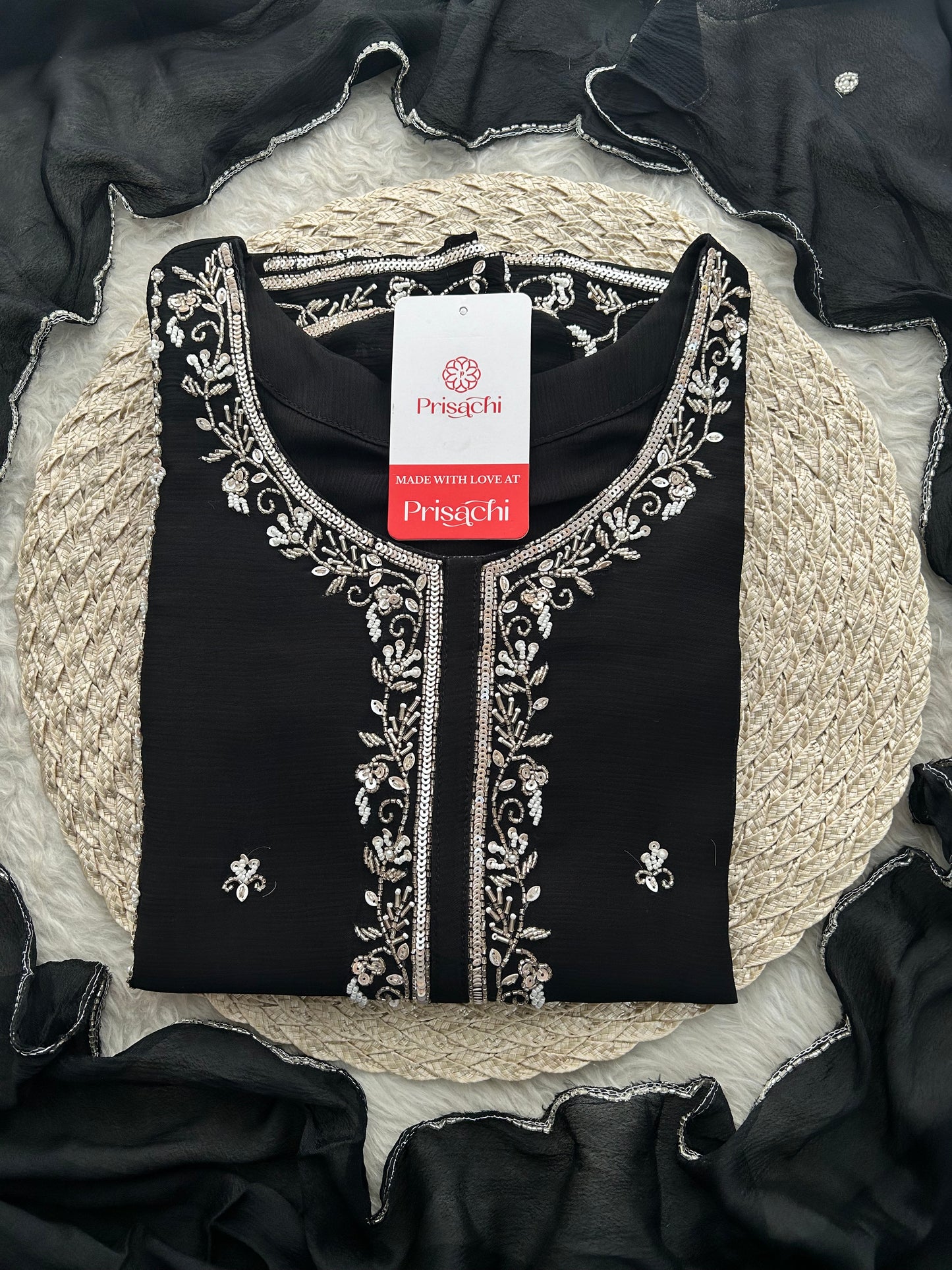 Black Embroidered Kurta Set with Palazzo & Dupatta | Festive and Party Wear Ethnic Suit