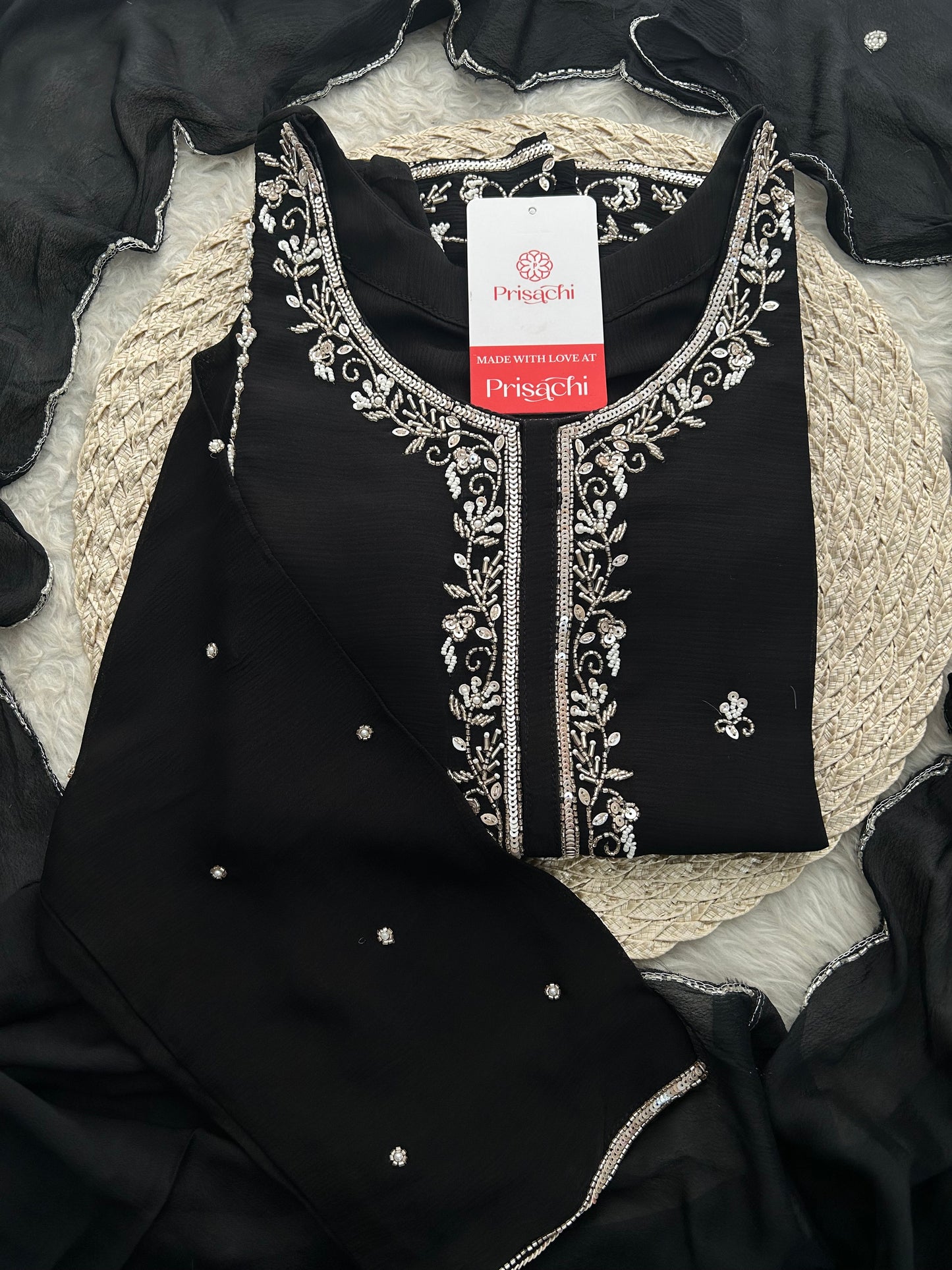 Black Embroidered Kurta Set with Palazzo & Dupatta | Festive and Party Wear Ethnic Suit