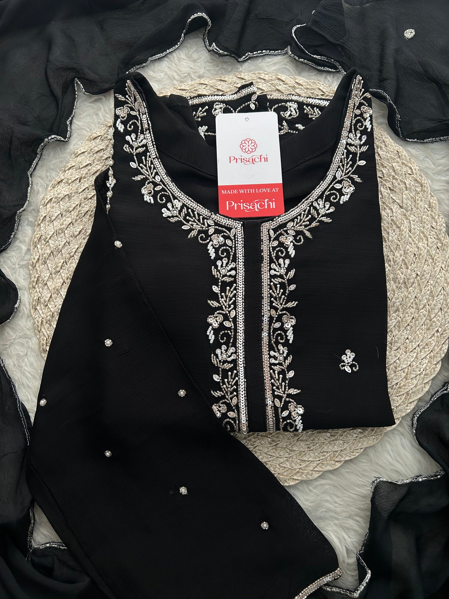 Black Embroidered Kurta Set with Palazzo & Dupatta | Festive and Party Wear Ethnic Suit