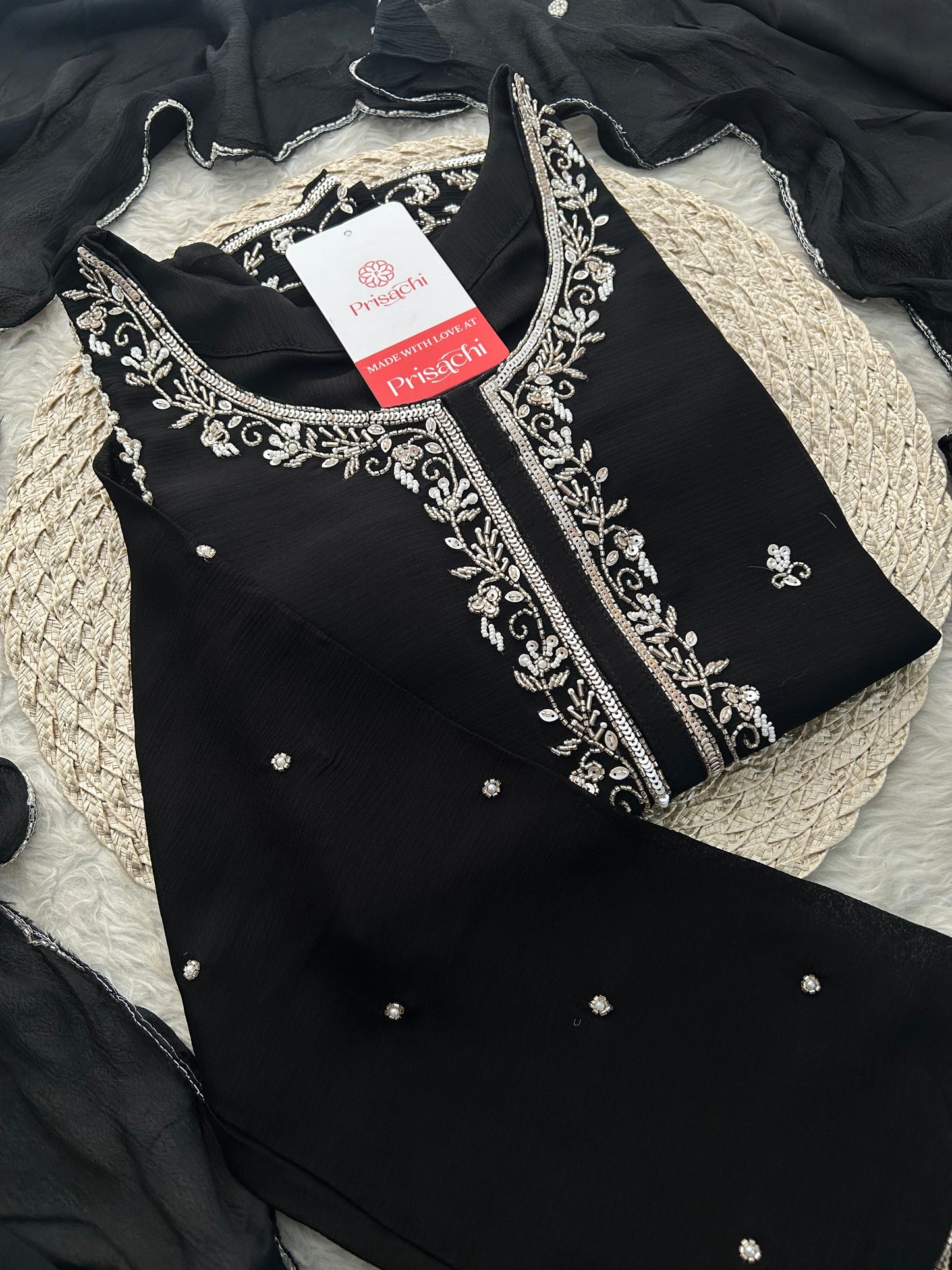 Black Embroidered Kurta Set with Palazzo & Dupatta | Festive and Party Wear Ethnic Suit