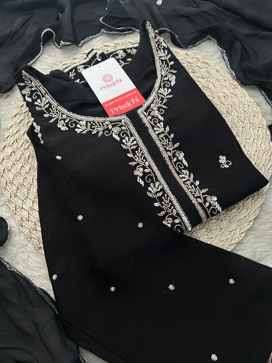 Black Embroidered Kurta Set with Palazzo & Dupatta | Festive and Party Wear Ethnic Suit