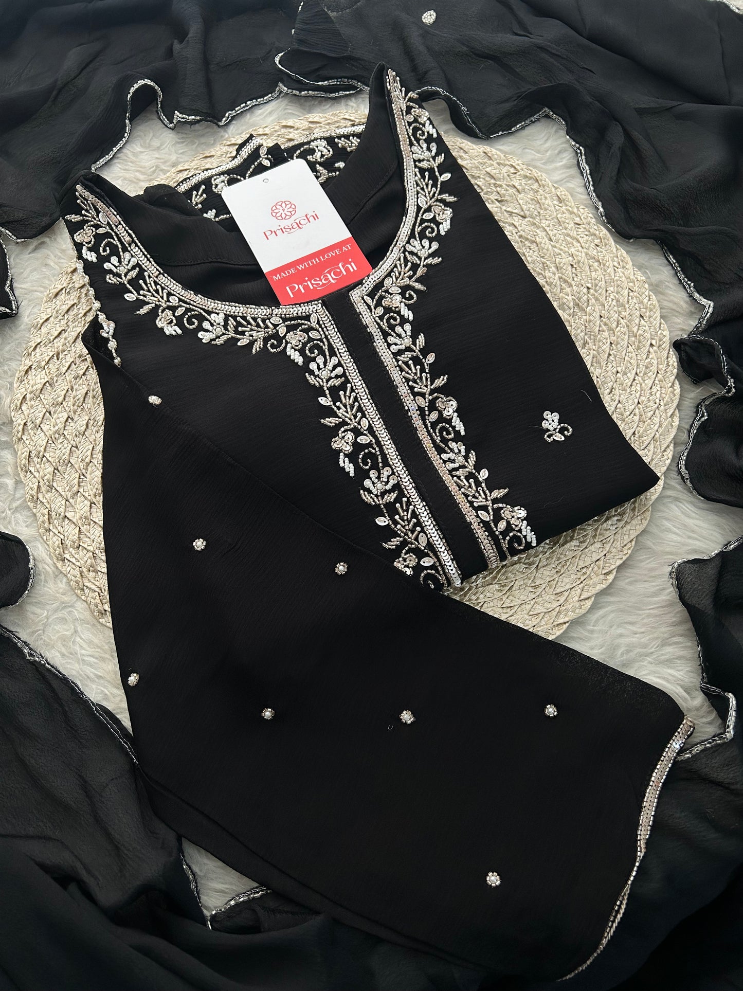 Black Embroidered Kurta Set with Palazzo & Dupatta | Festive and Party Wear Ethnic Suit