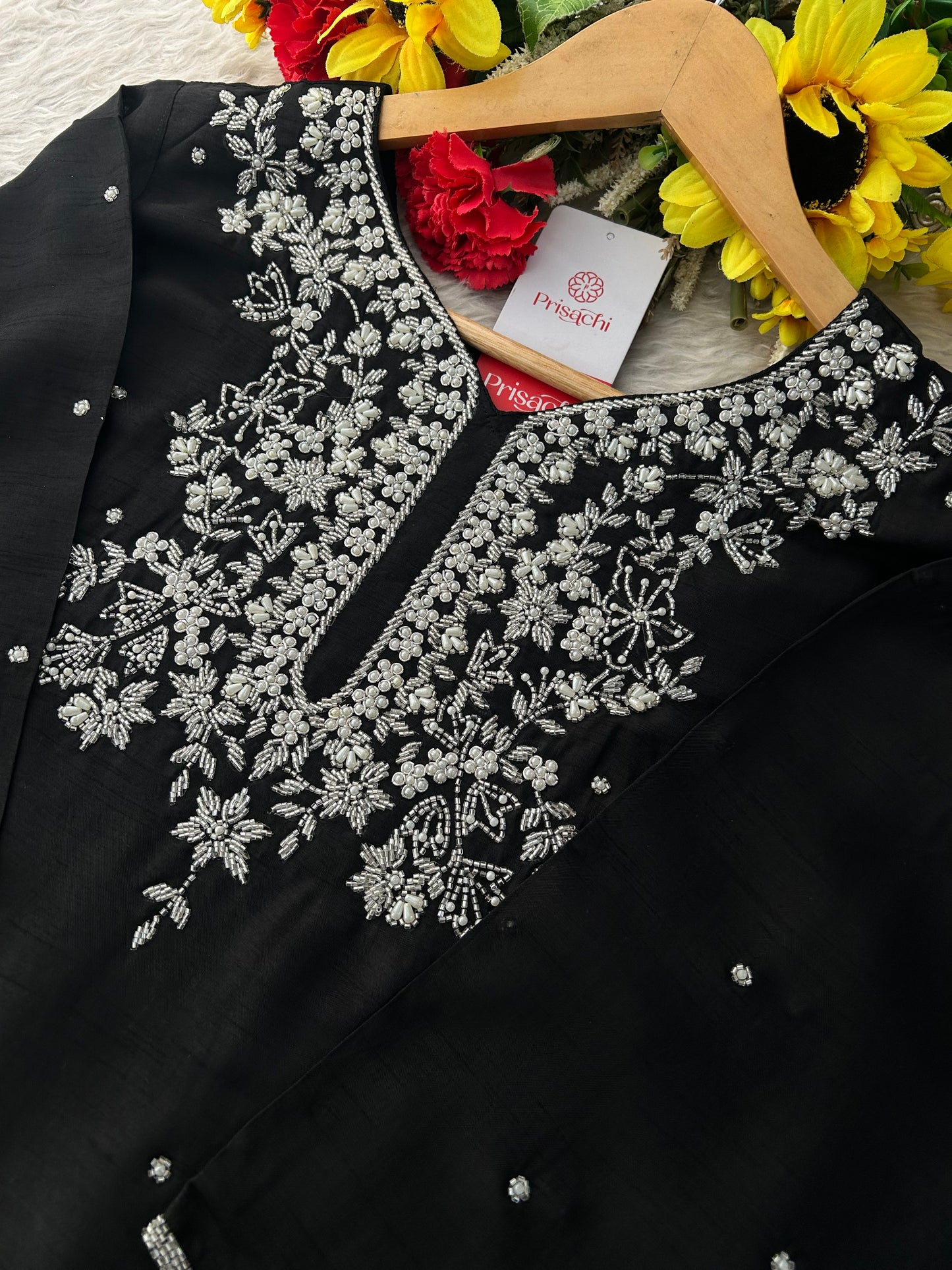 Black Designer Zardozi Embroidered Kurta Set with Pants & Dupatta| Ethnic Festive Wear