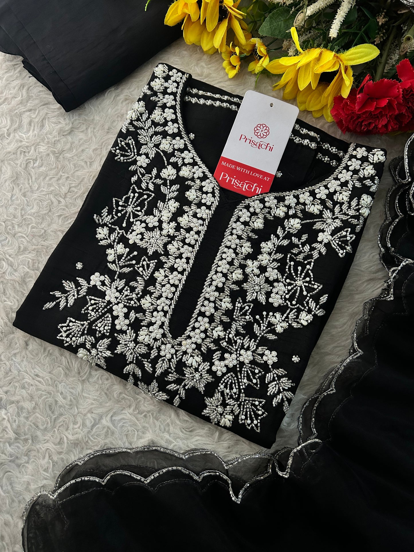 Black Designer Zardozi Embroidered Kurta Set with Pants & Dupatta| Ethnic Festive Wear