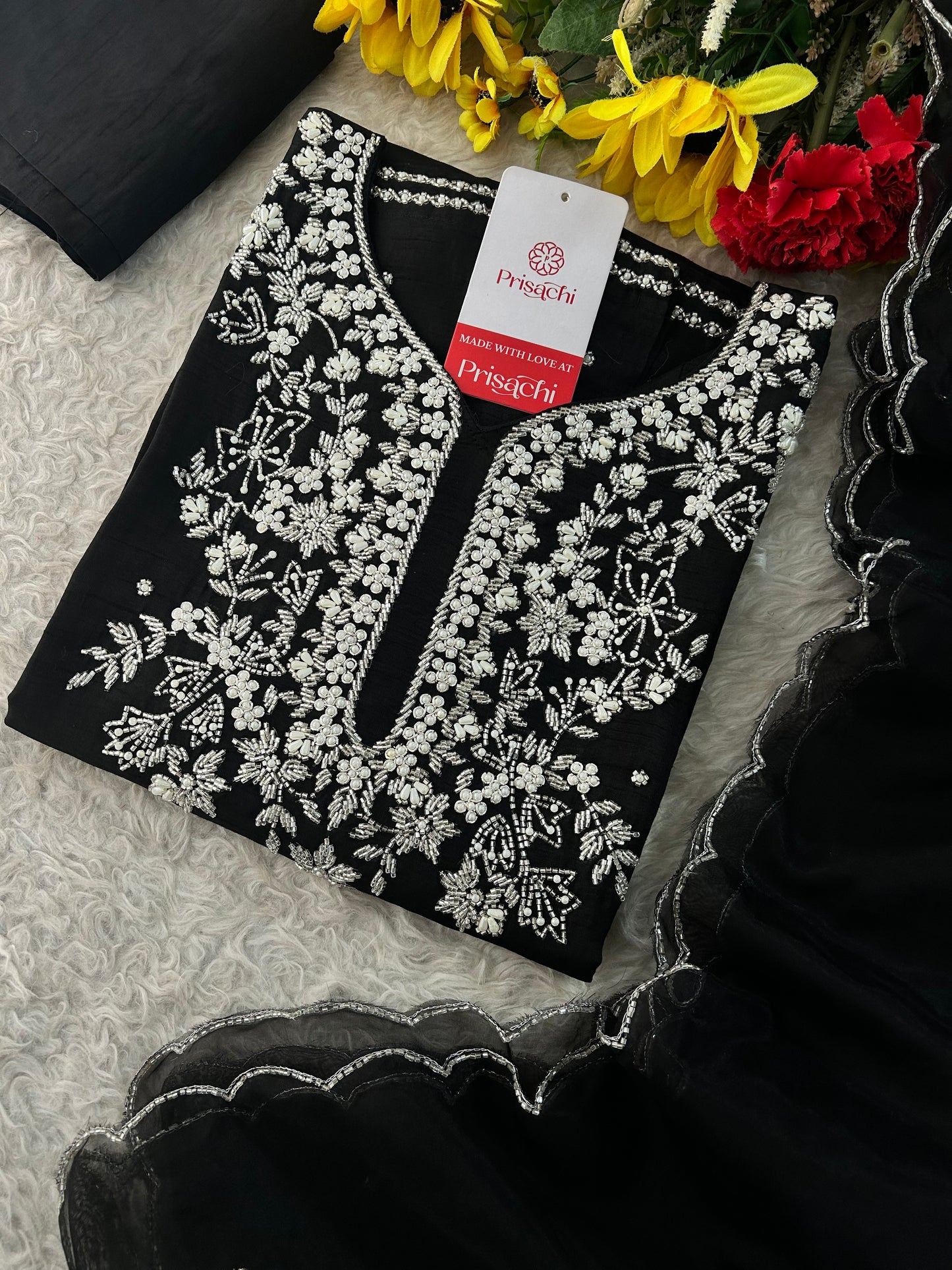 Black Designer Zardozi Embroidered Kurta Set with Pants & Dupatta| Ethnic Festive Wear