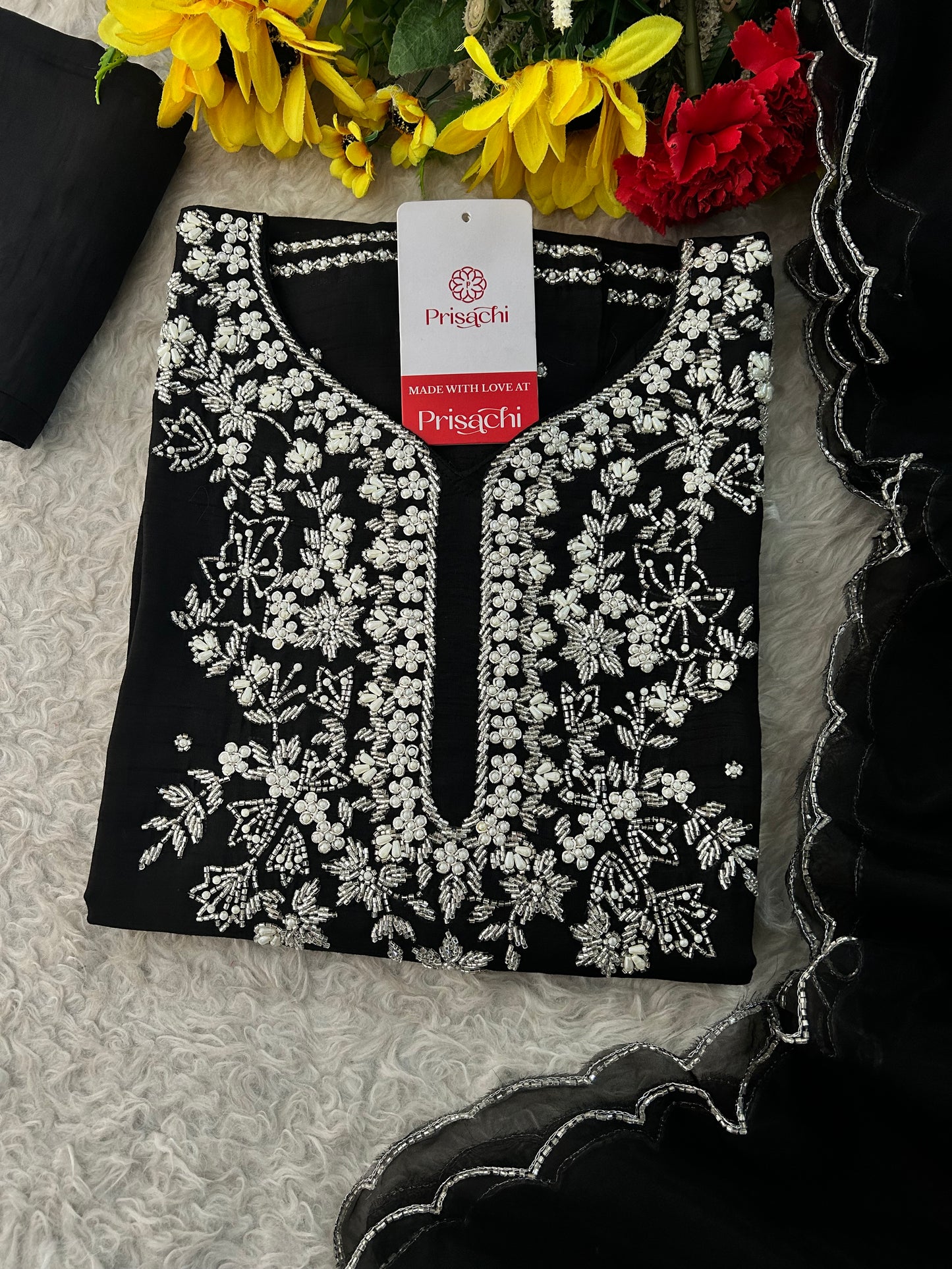Black Designer Zardozi Embroidered Kurta Set with Pants & Dupatta| Ethnic Festive Wear