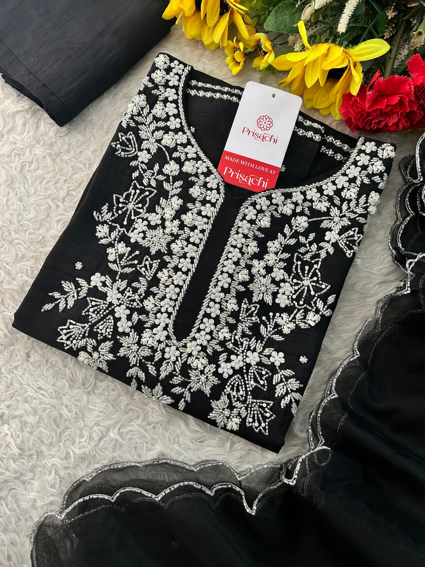 Black Designer Zardozi Embroidered Kurta Set with Pants & Dupatta| Ethnic Festive Wear