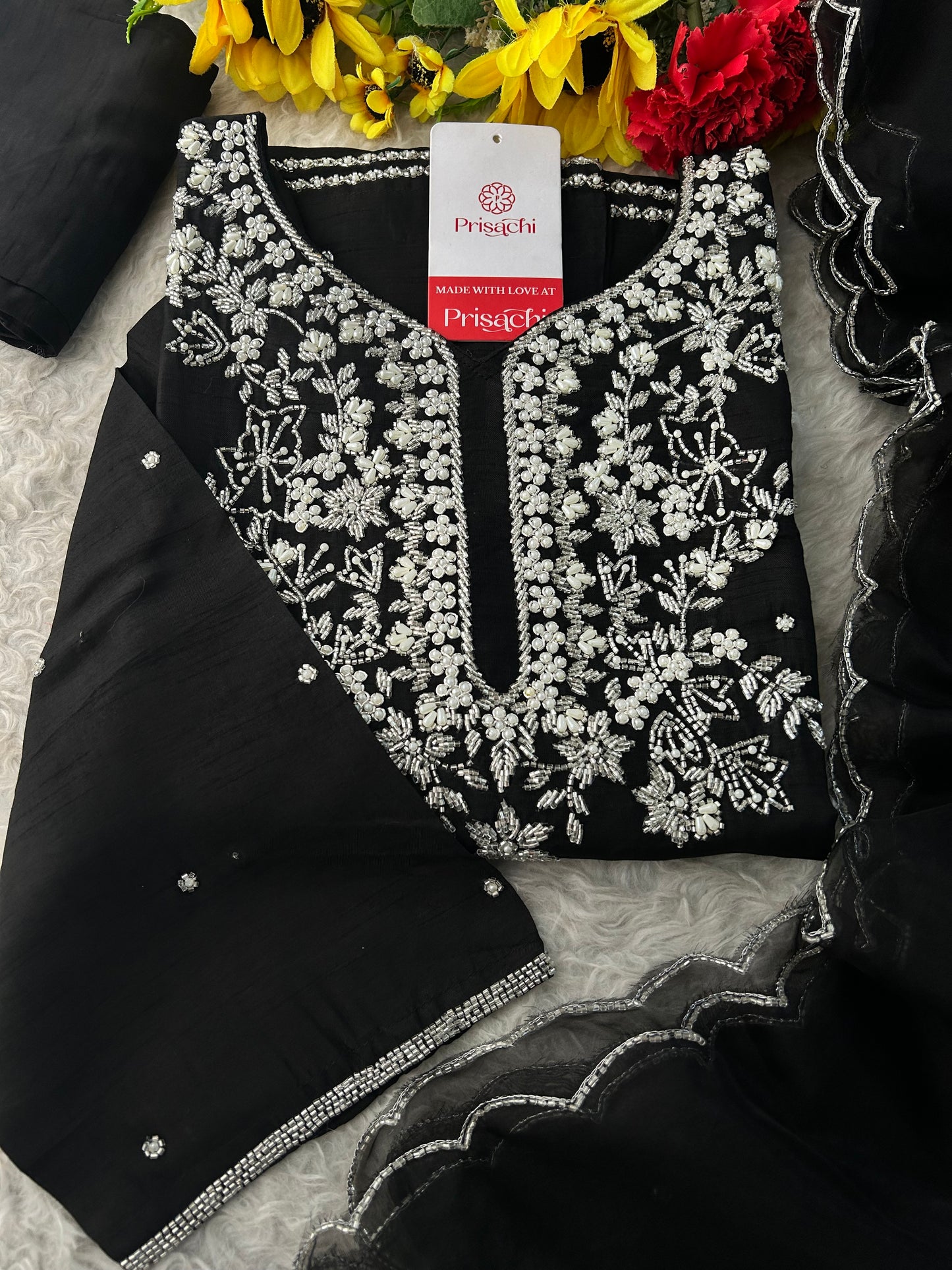 Black Designer Zardozi Embroidered Kurta Set with Pants & Dupatta| Ethnic Festive Wear