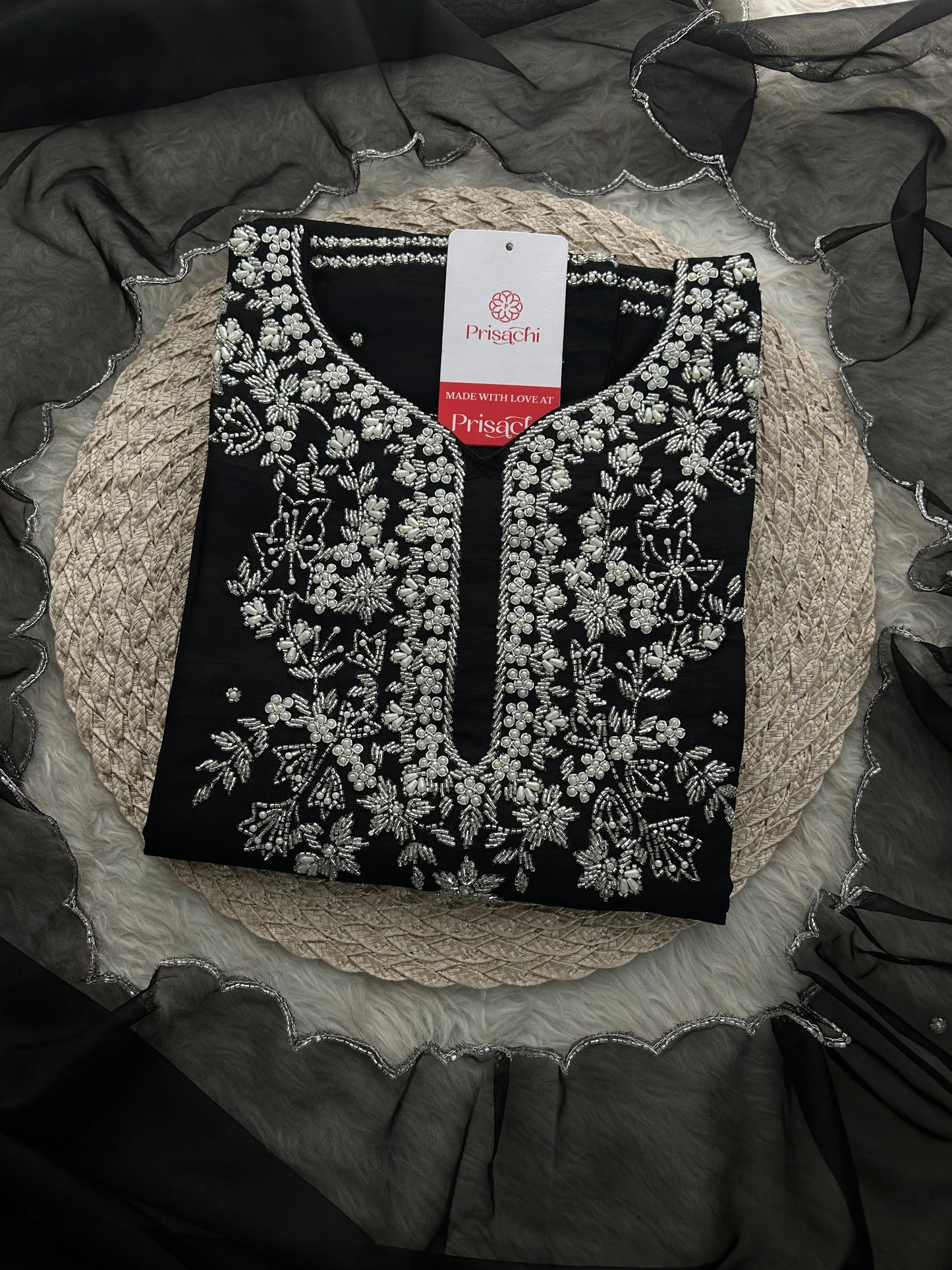 Black Designer Zardozi Embroidered Kurta Set with Pants & Dupatta| Ethnic Festive Wear