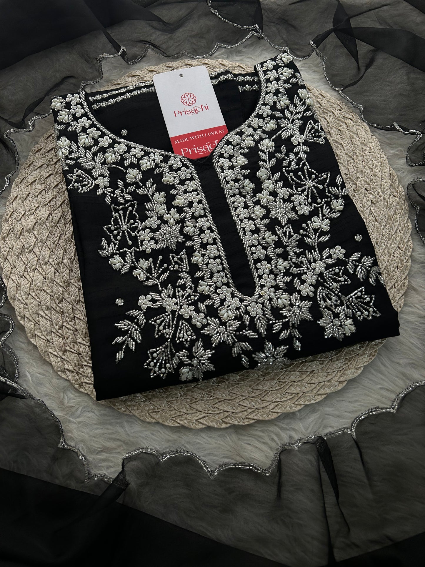 Black Designer Zardozi Embroidered Kurta Set with Pants & Dupatta| Ethnic Festive Wear