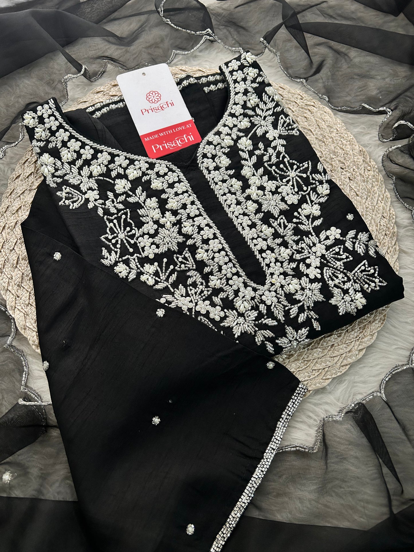 Black Designer Zardozi Embroidered Kurta Set with Pants & Dupatta| Ethnic Festive Wear