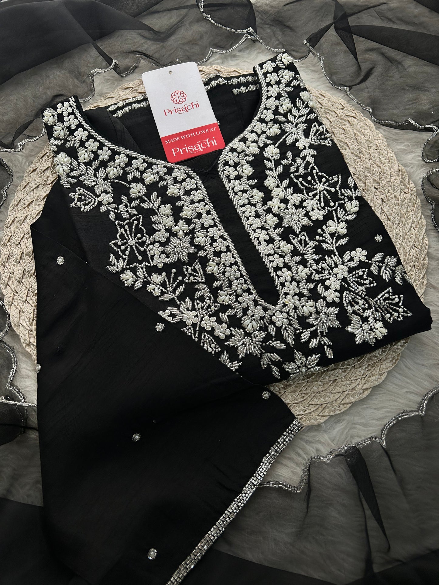 Black Designer Zardozi Embroidered Kurta Set with Pants & Dupatta| Ethnic Festive Wear