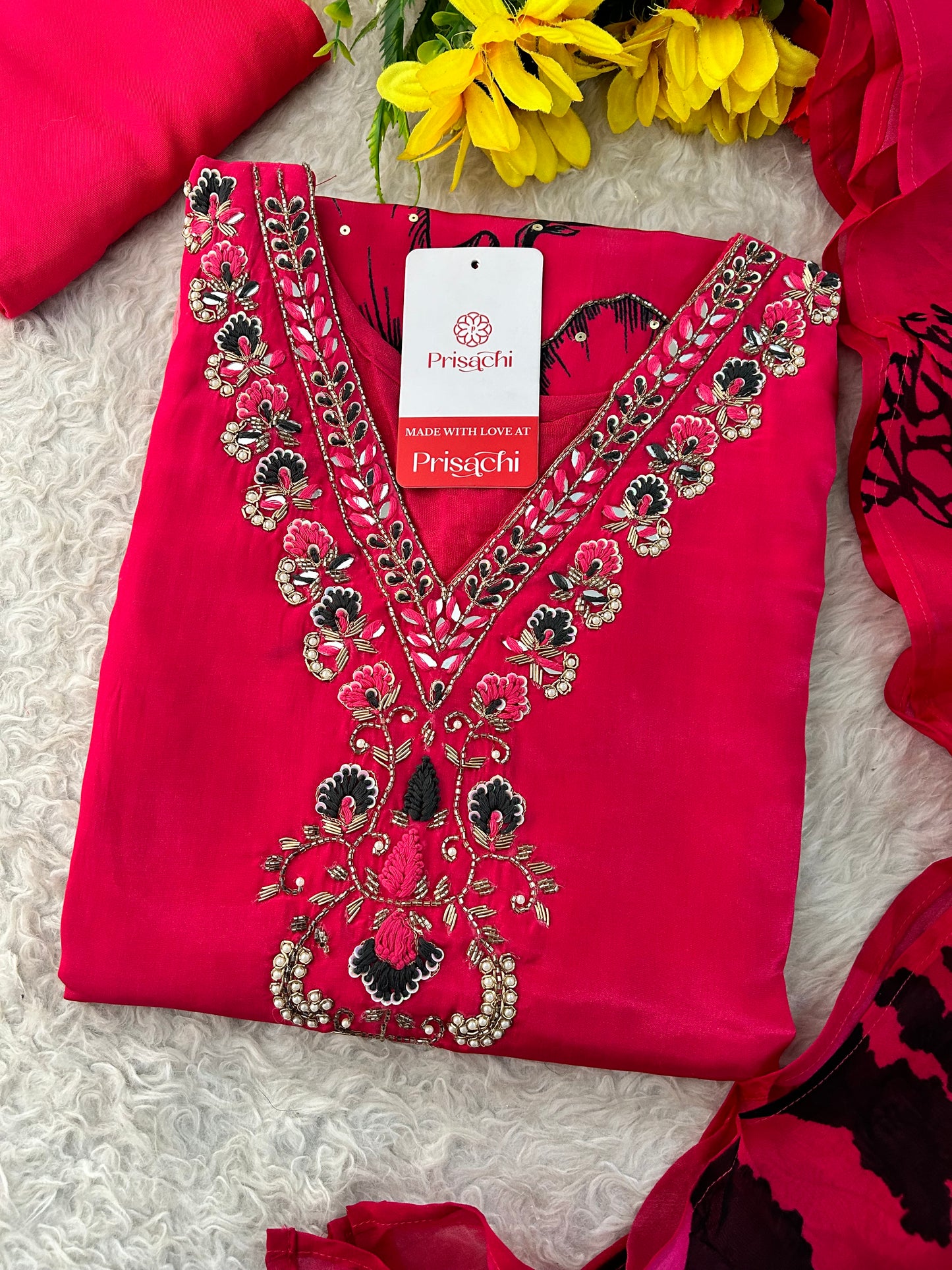 Pink Floral Printed Embroidered Kurta Set with Pants & Dupatta for Women | Designer Ethnic Suit