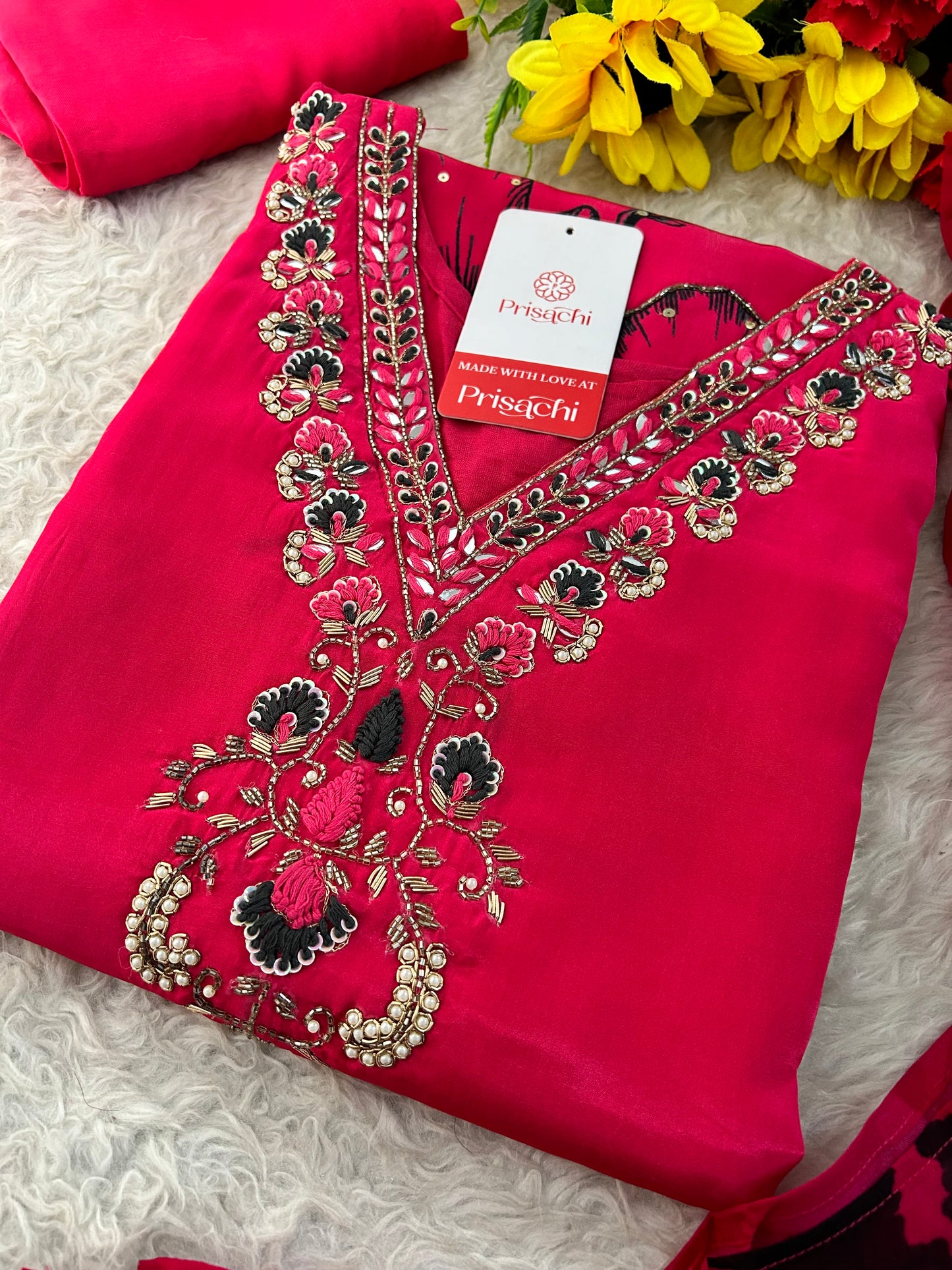 Pink Floral Printed Embroidered Kurta Set with Pants & Dupatta for Women | Designer Ethnic Suit
