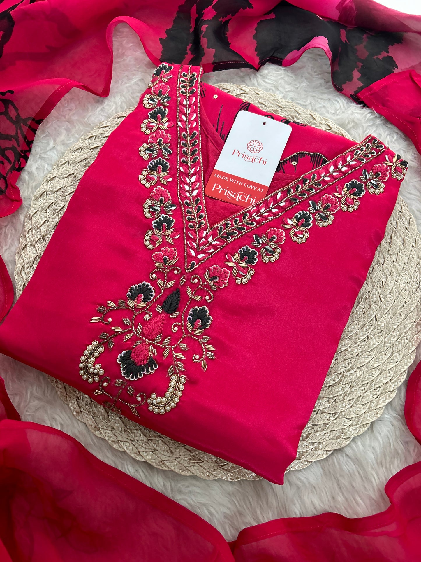 Pink Floral Printed Embroidered Kurta Set with Pants & Dupatta for Women | Designer Ethnic Suit