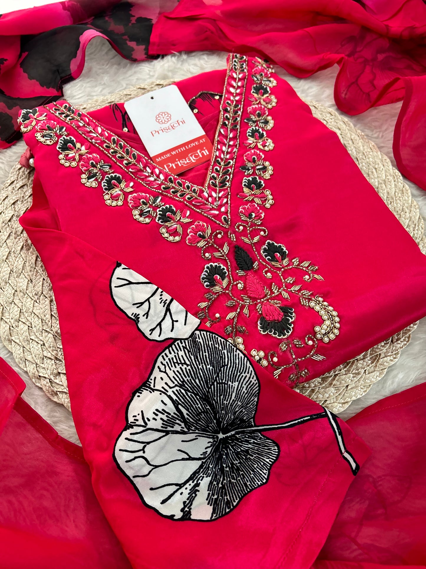Pink Floral Printed Embroidered Kurta Set with Pants & Dupatta for Women | Designer Ethnic Suit