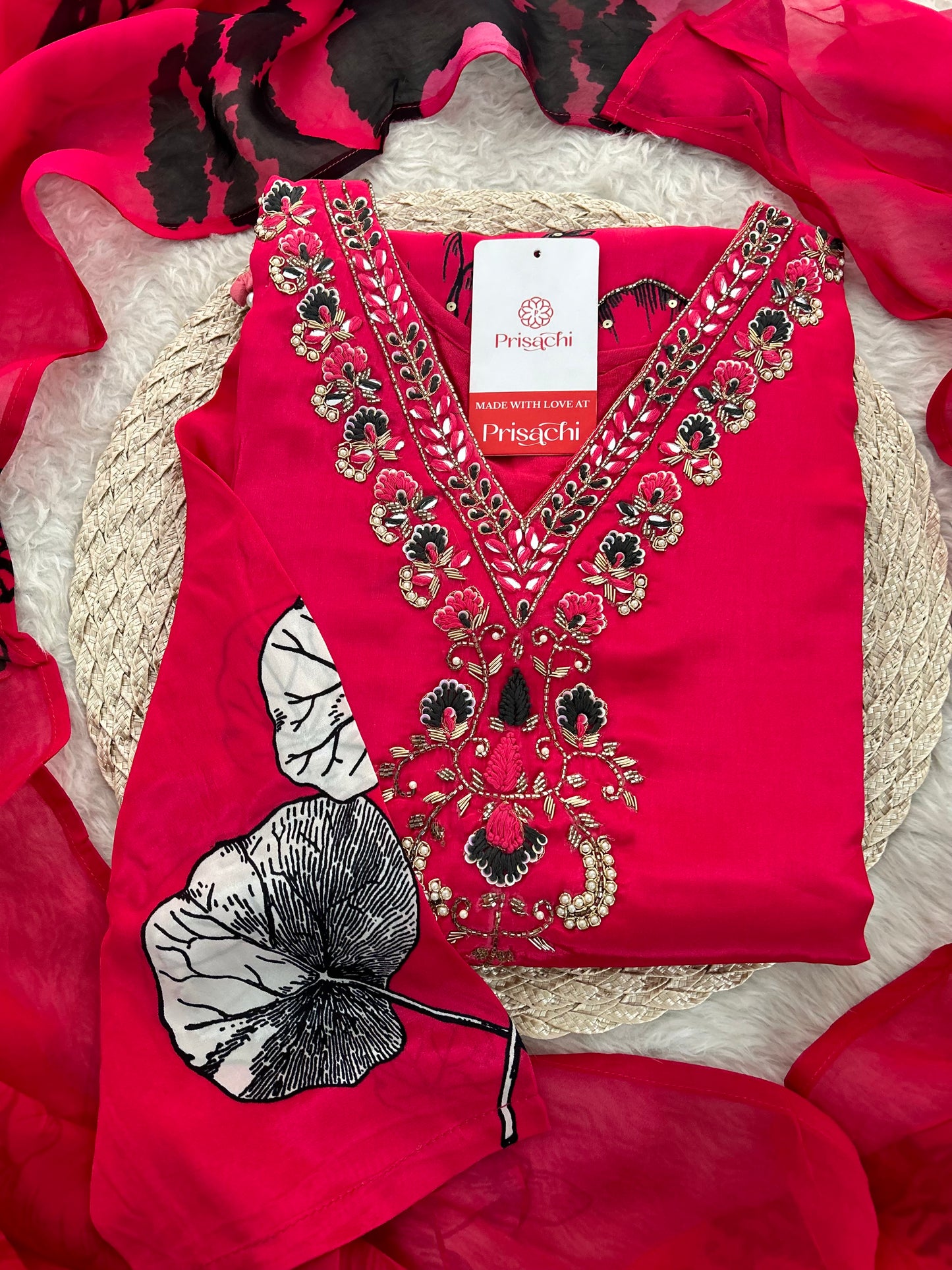Pink Floral Printed Embroidered Kurta Set with Pants & Dupatta for Women | Designer Ethnic Suit