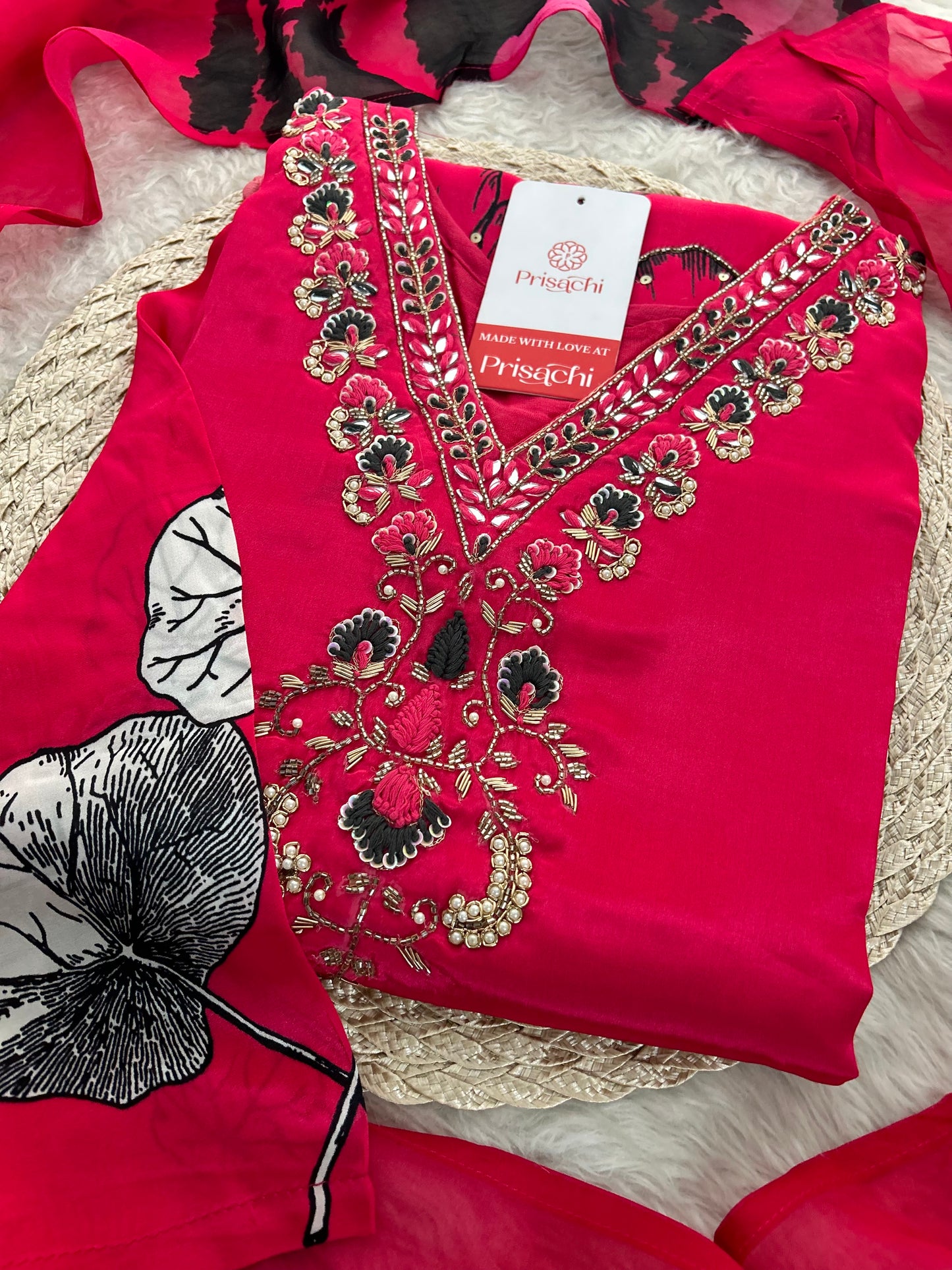 Pink Floral Printed Embroidered Kurta Set with Pants & Dupatta for Women | Designer Ethnic Suit