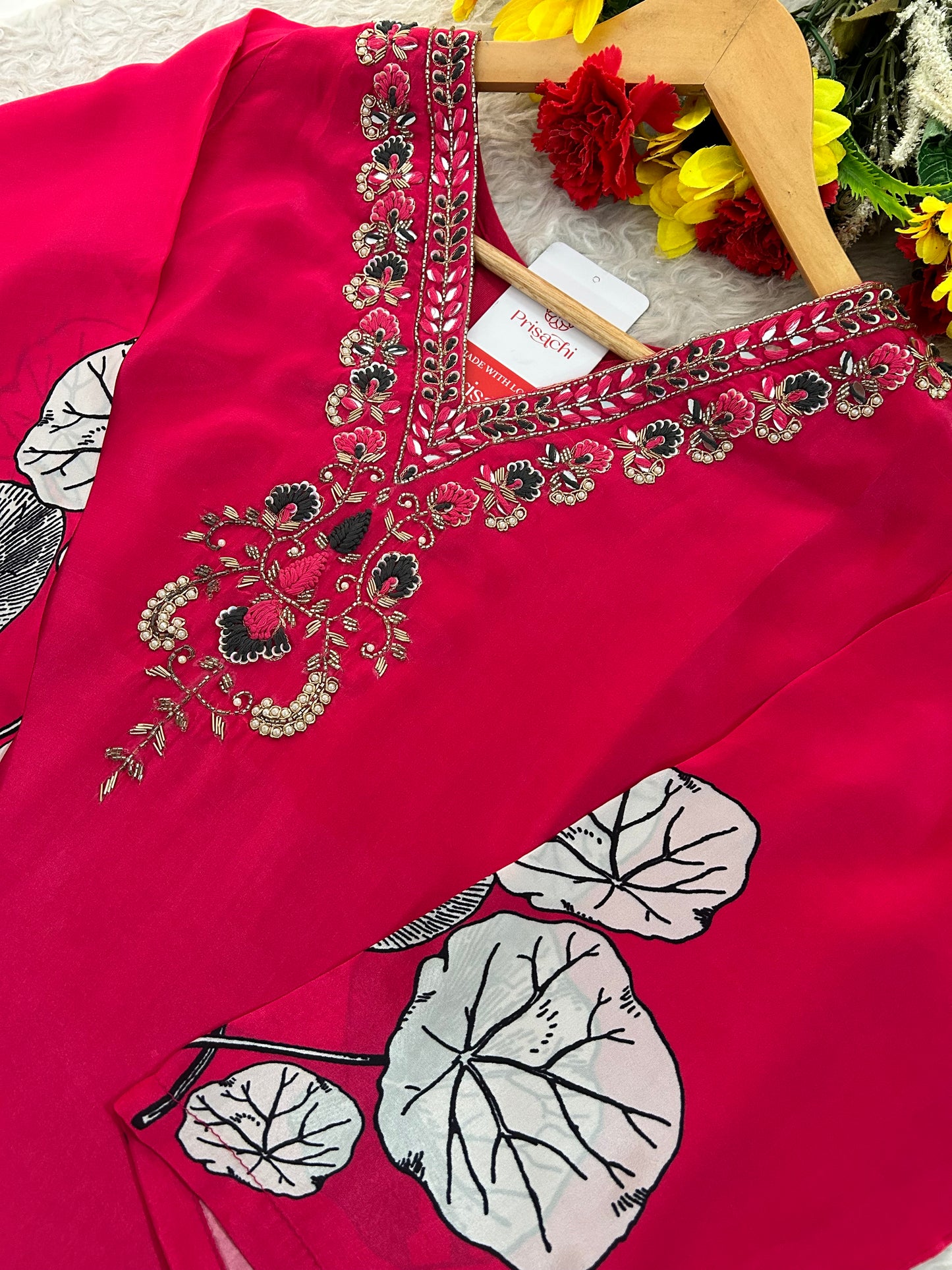 Pink Floral Printed Embroidered Kurta Set with Pants & Dupatta for Women | Designer Ethnic Suit