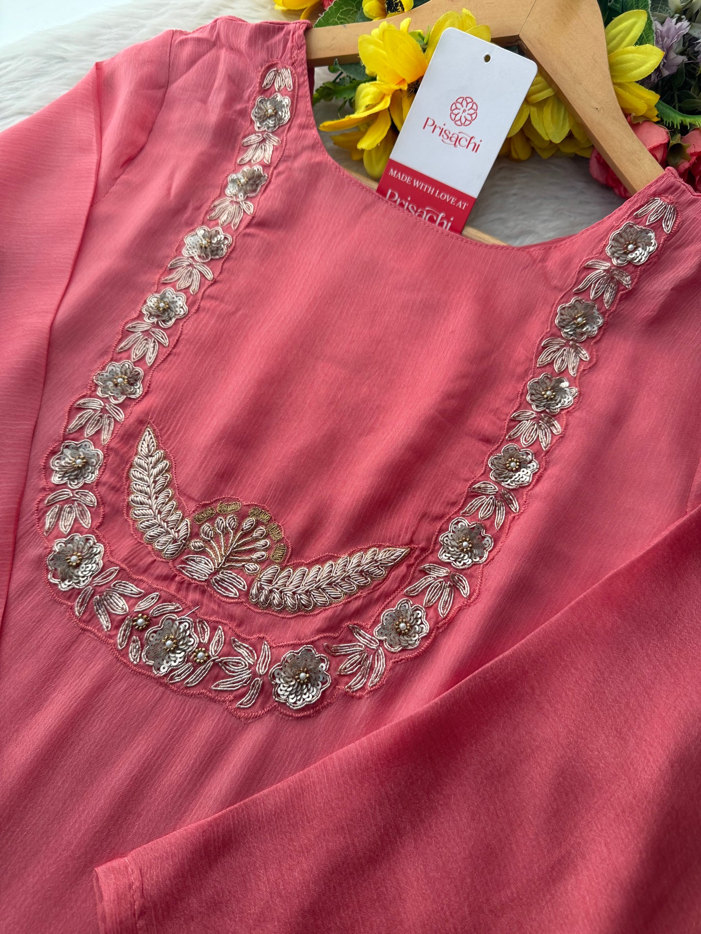 Pink Ethnic Embroidered Kurti Sharara Set with Dupatta - Prisachi Official