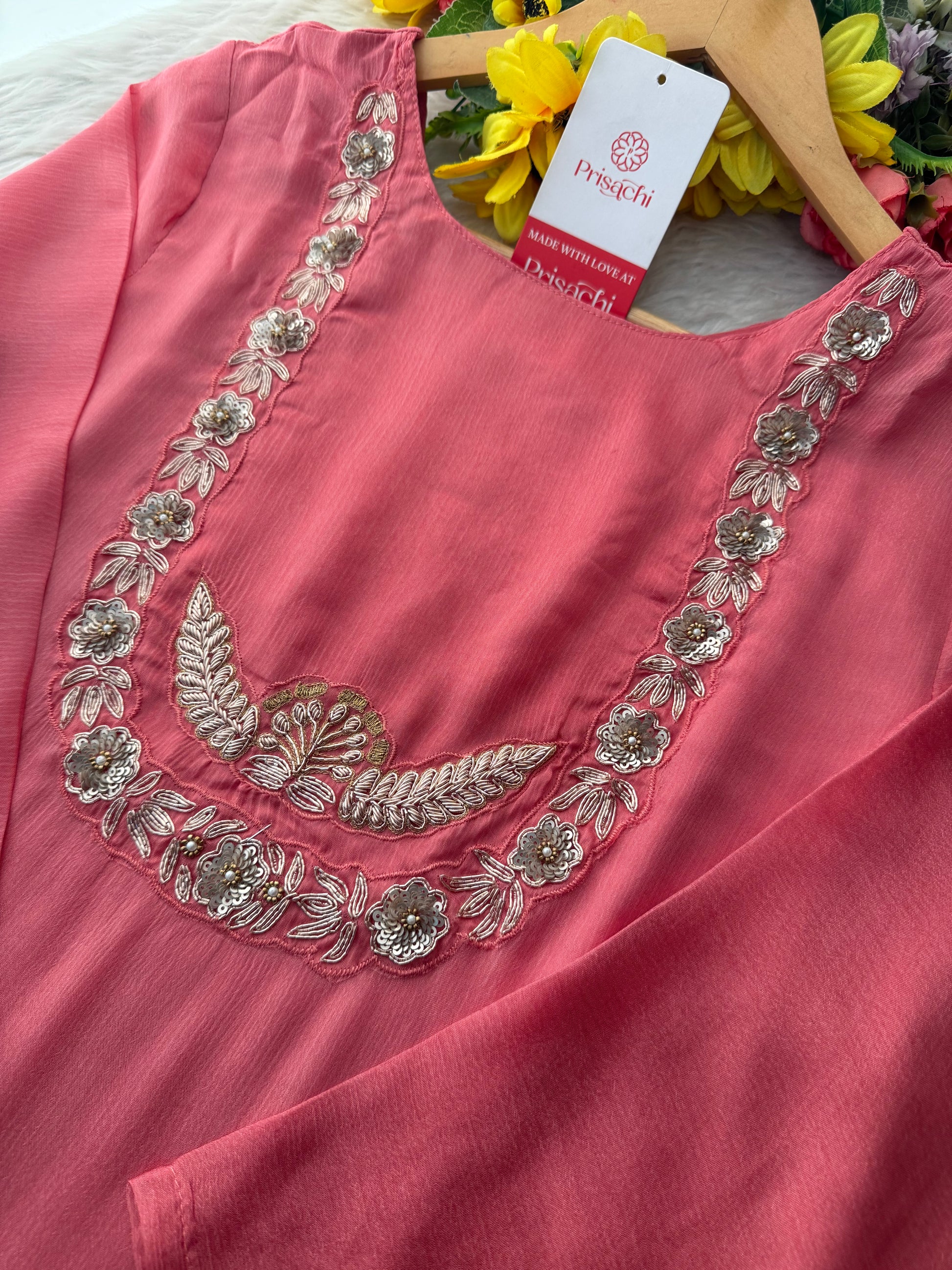 Pink Ethnic Embroidered Kurti Sharara Set with Dupatta - Prisachi Official