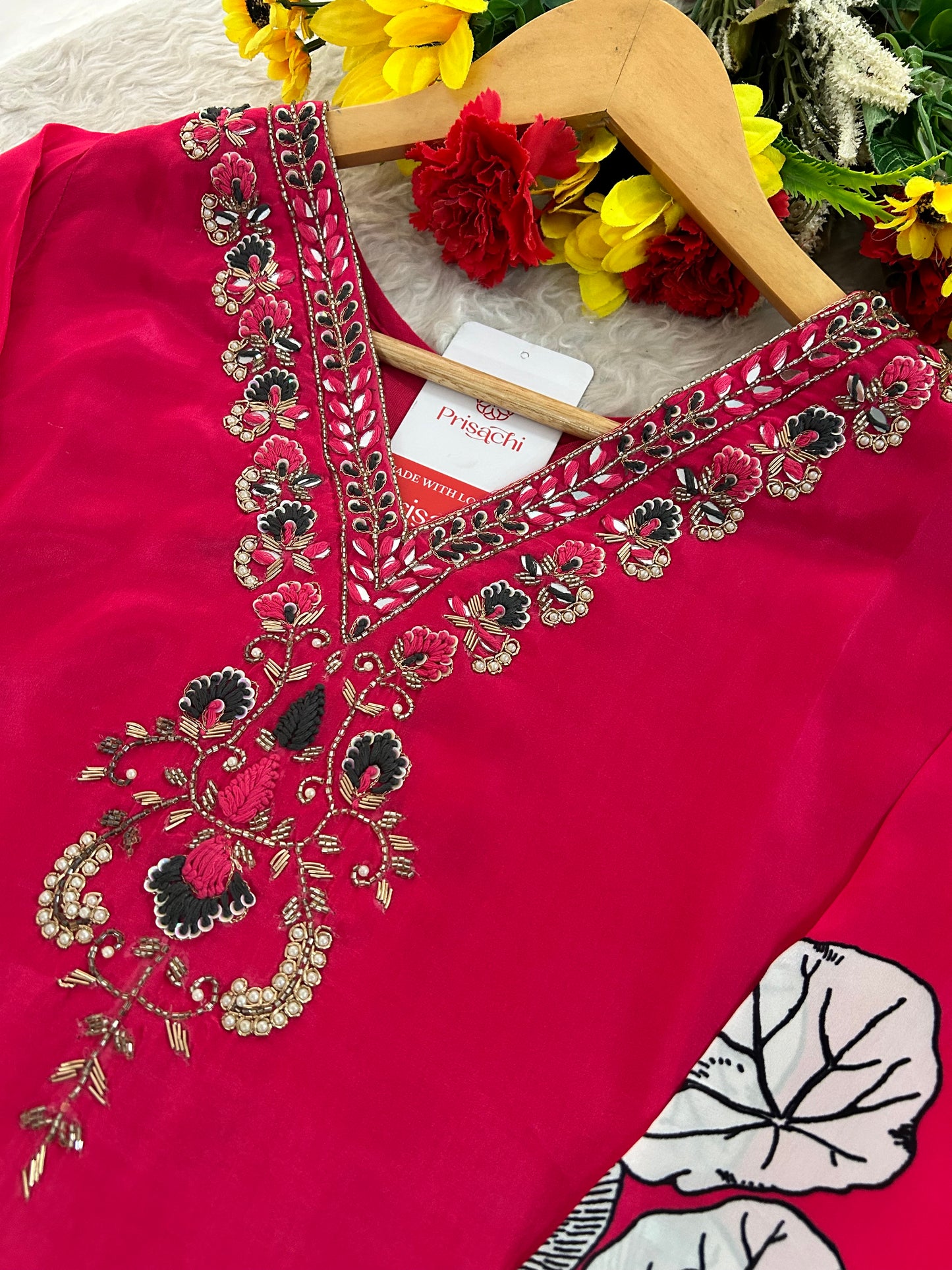 Pink Floral Printed Embroidered Kurta Set with Pants & Dupatta for Women | Designer Ethnic Suit