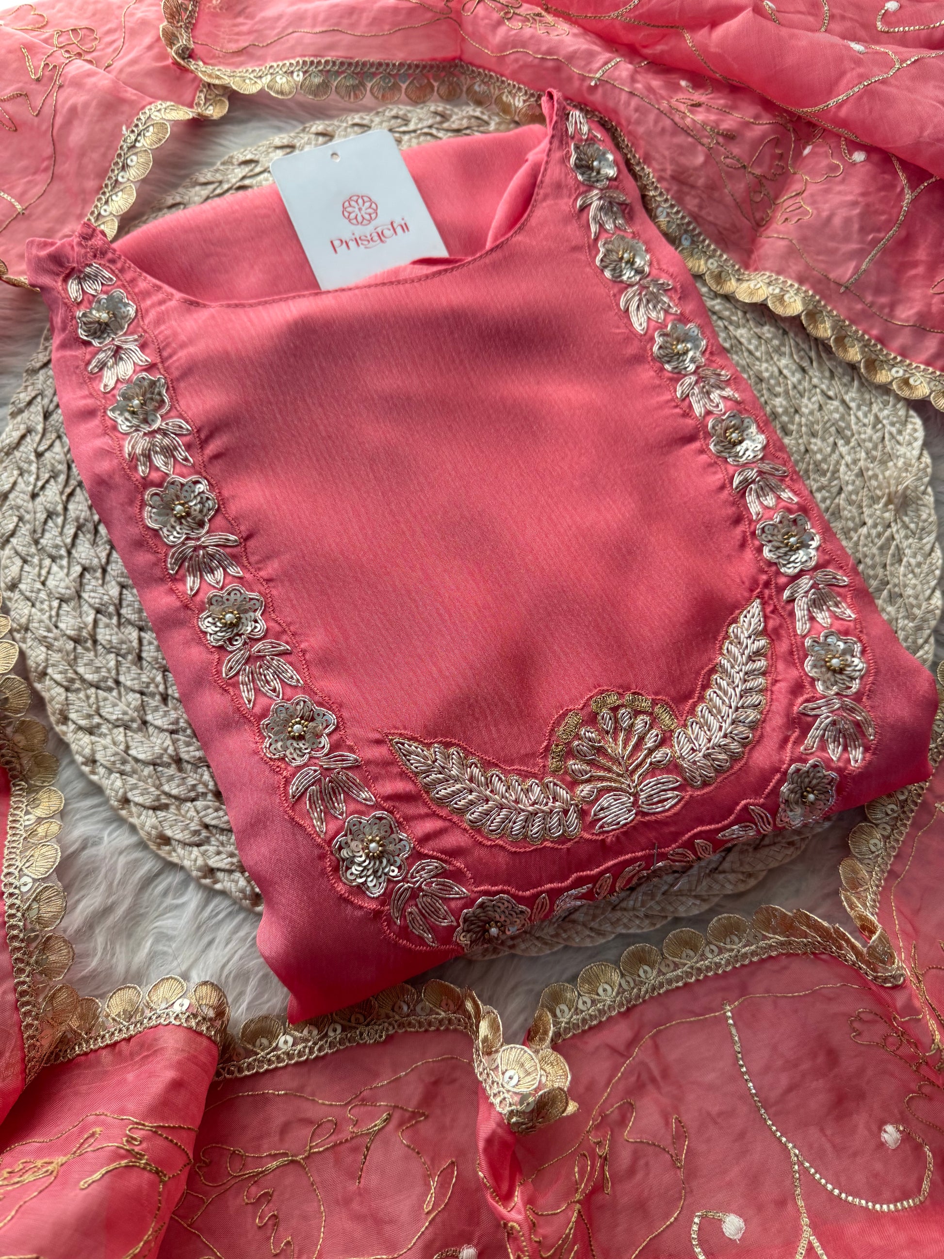 Pink Ethnic Embroidered Kurti Sharara Set with Dupatta - Prisachi Official