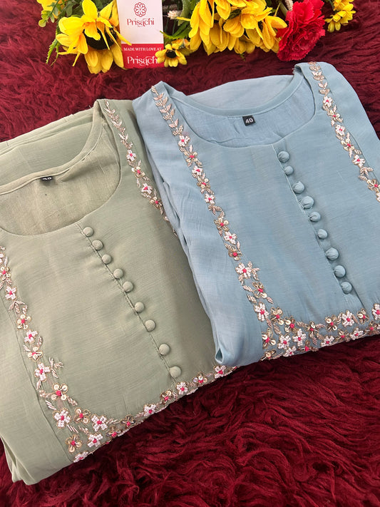 Designer Embroidered A-Line Ethnic Kurta Set with Dupatta & Pants