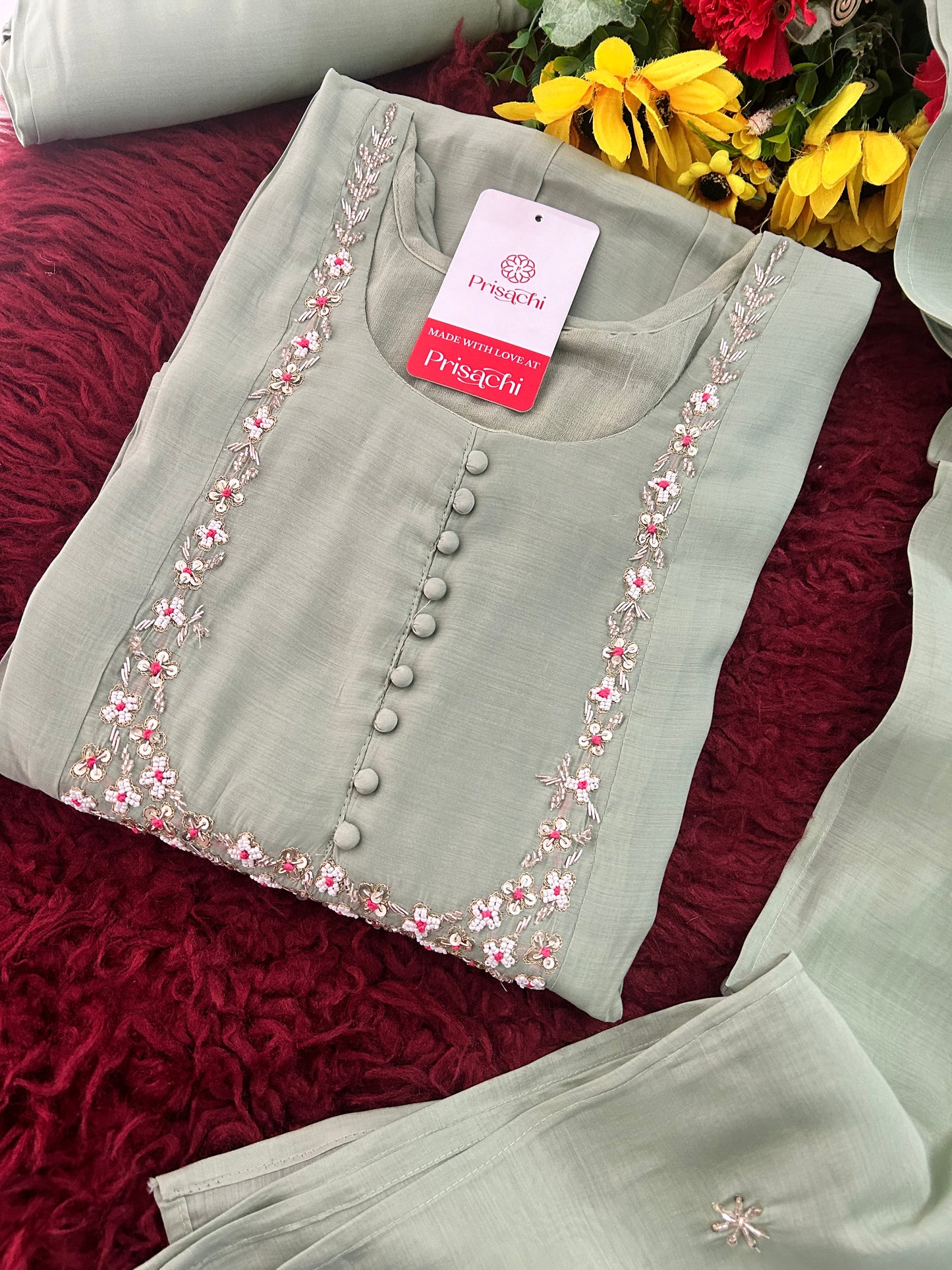 Designer Embroidered A-Line Ethnic Kurta Set with Dupatta & Pants