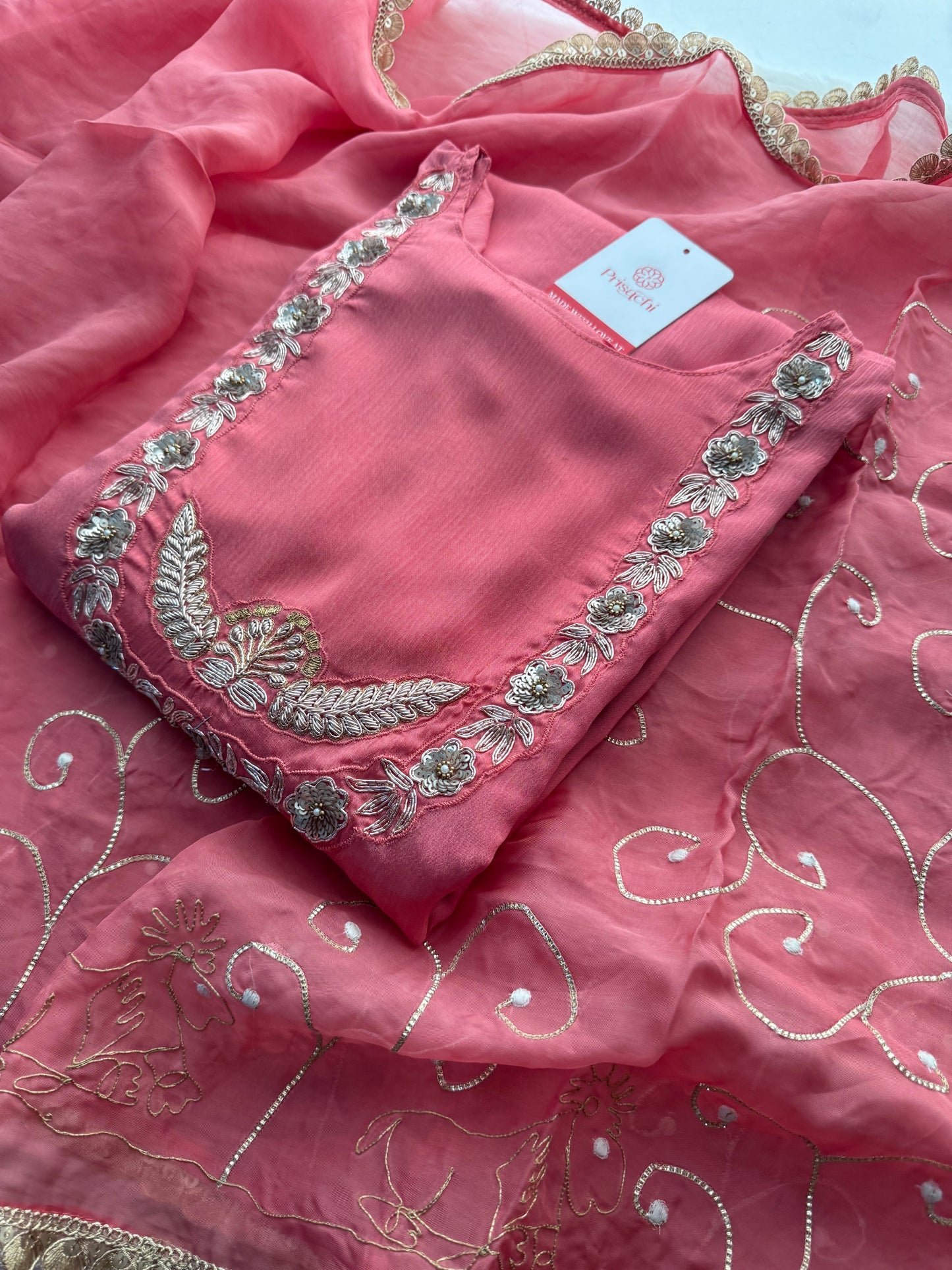 Pink Ethnic Embroidered Kurti Sharara Set with Dupatta - Prisachi Official