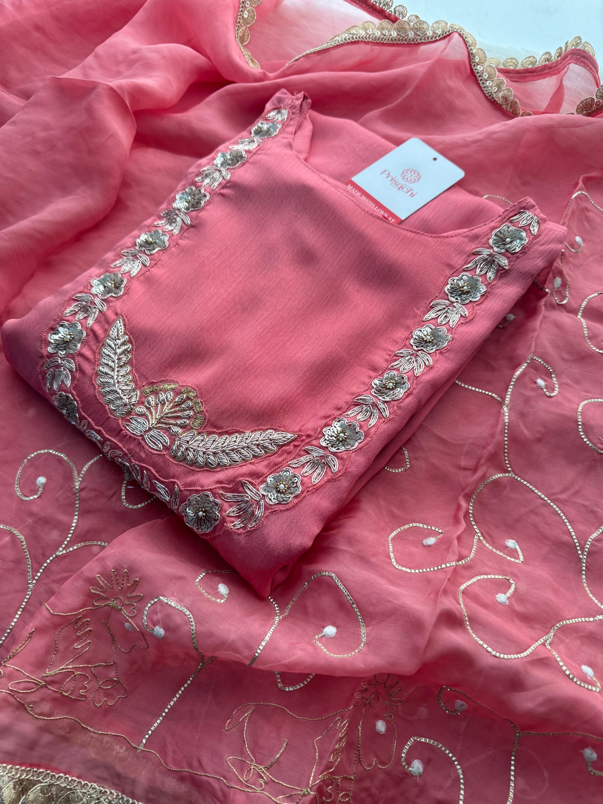 Pink Ethnic Embroidered Kurti Sharara Set with Dupatta - Prisachi Official