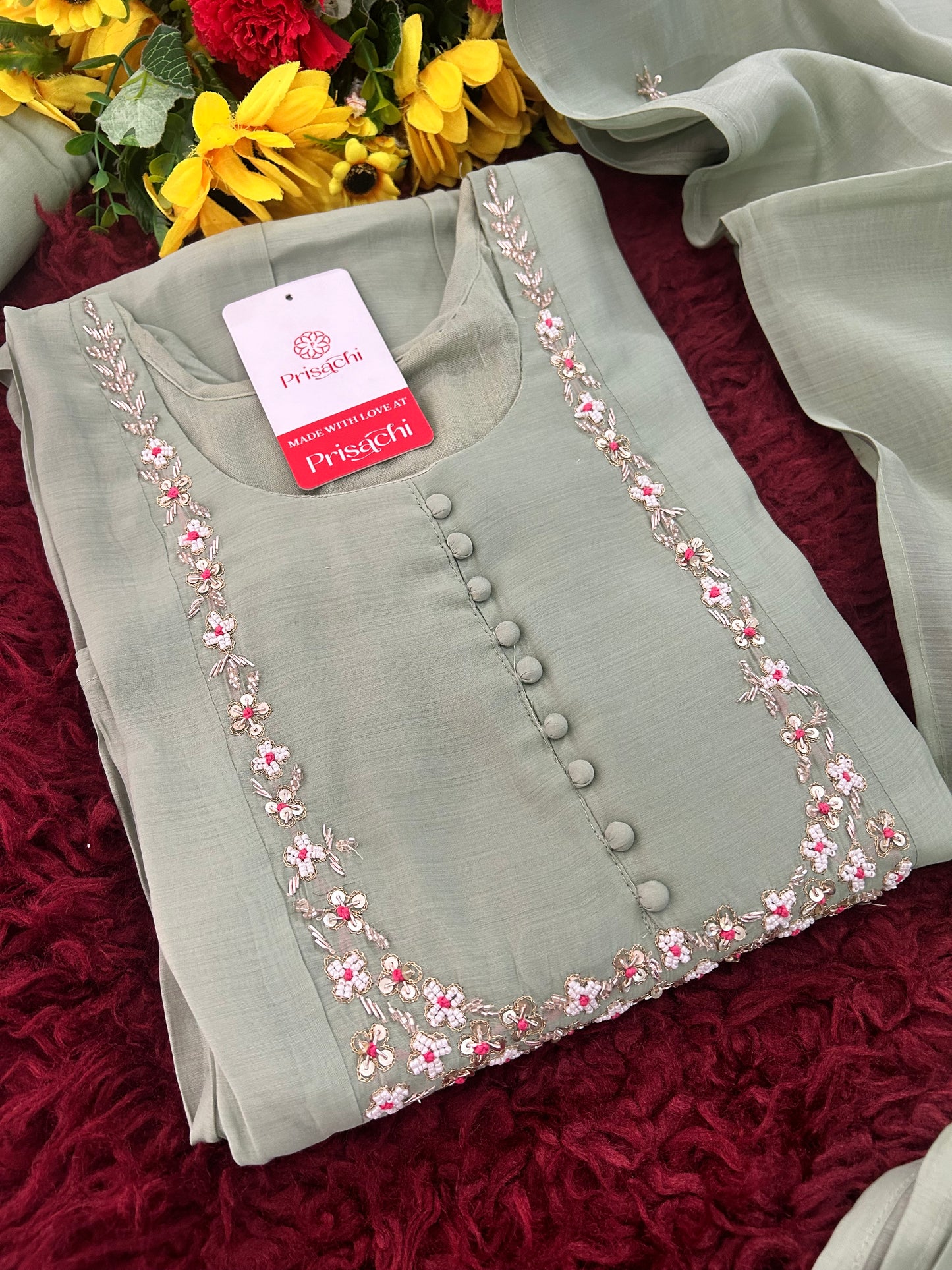 Designer Embroidered A-Line Ethnic Kurta Set with Dupatta & Pants